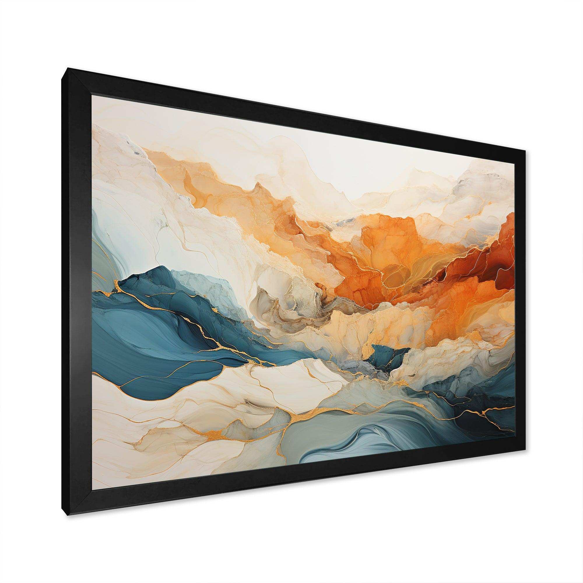 Abstract Orange And Blue River Ink - Abstract Canvas Wall Art