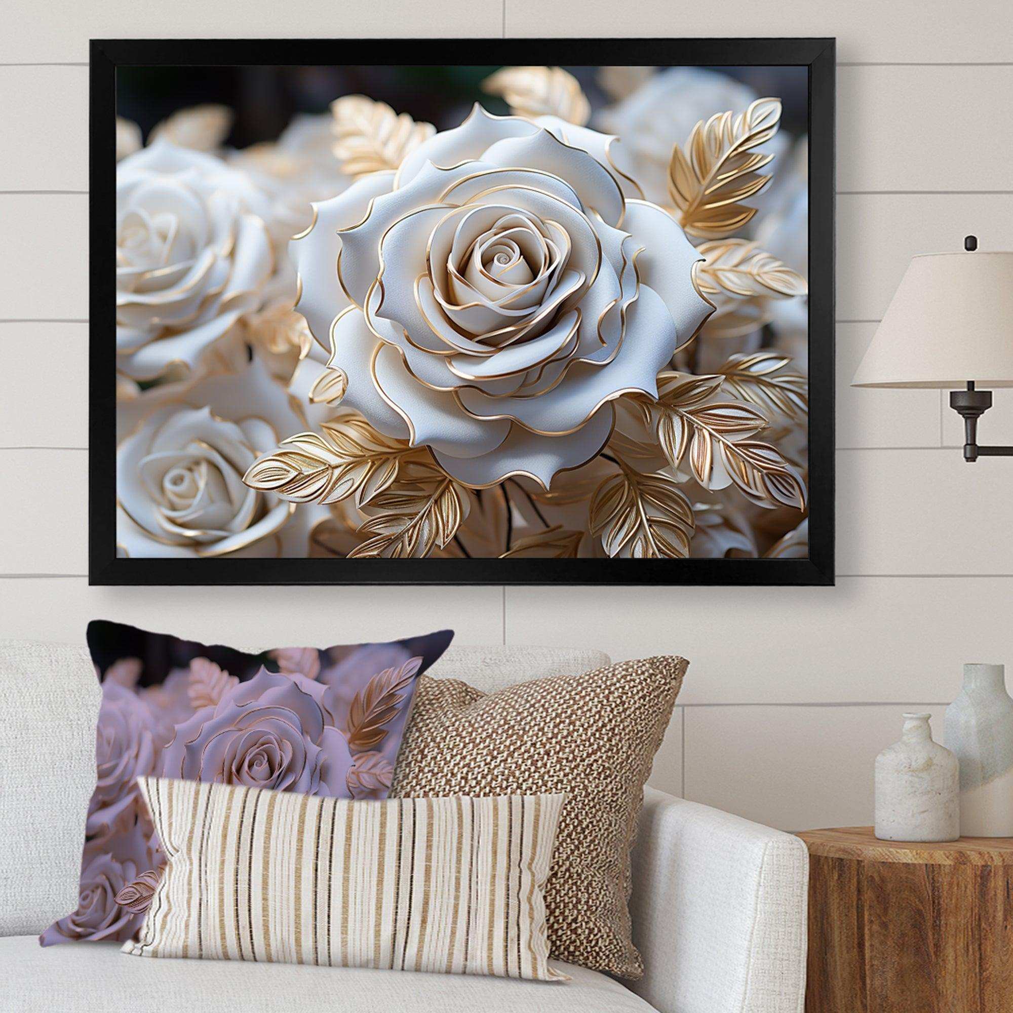 White And Gold Rose Passion - Floral Canvas Wall Art