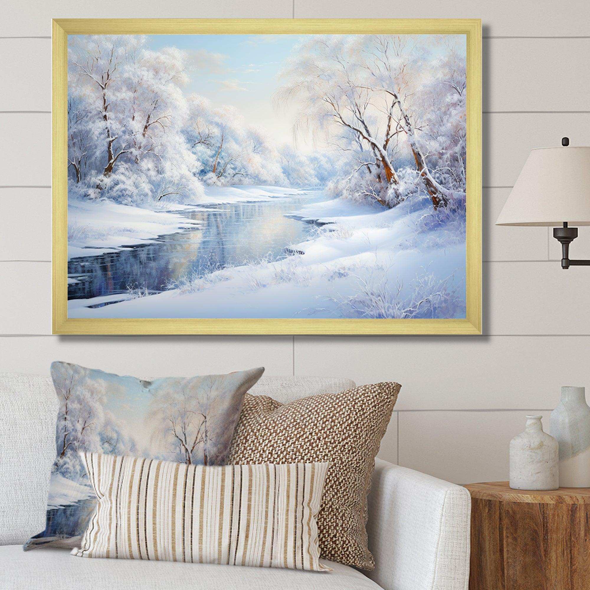 Winter River Snow Charm Landscape IV - Landscapes Canvas Wall Art