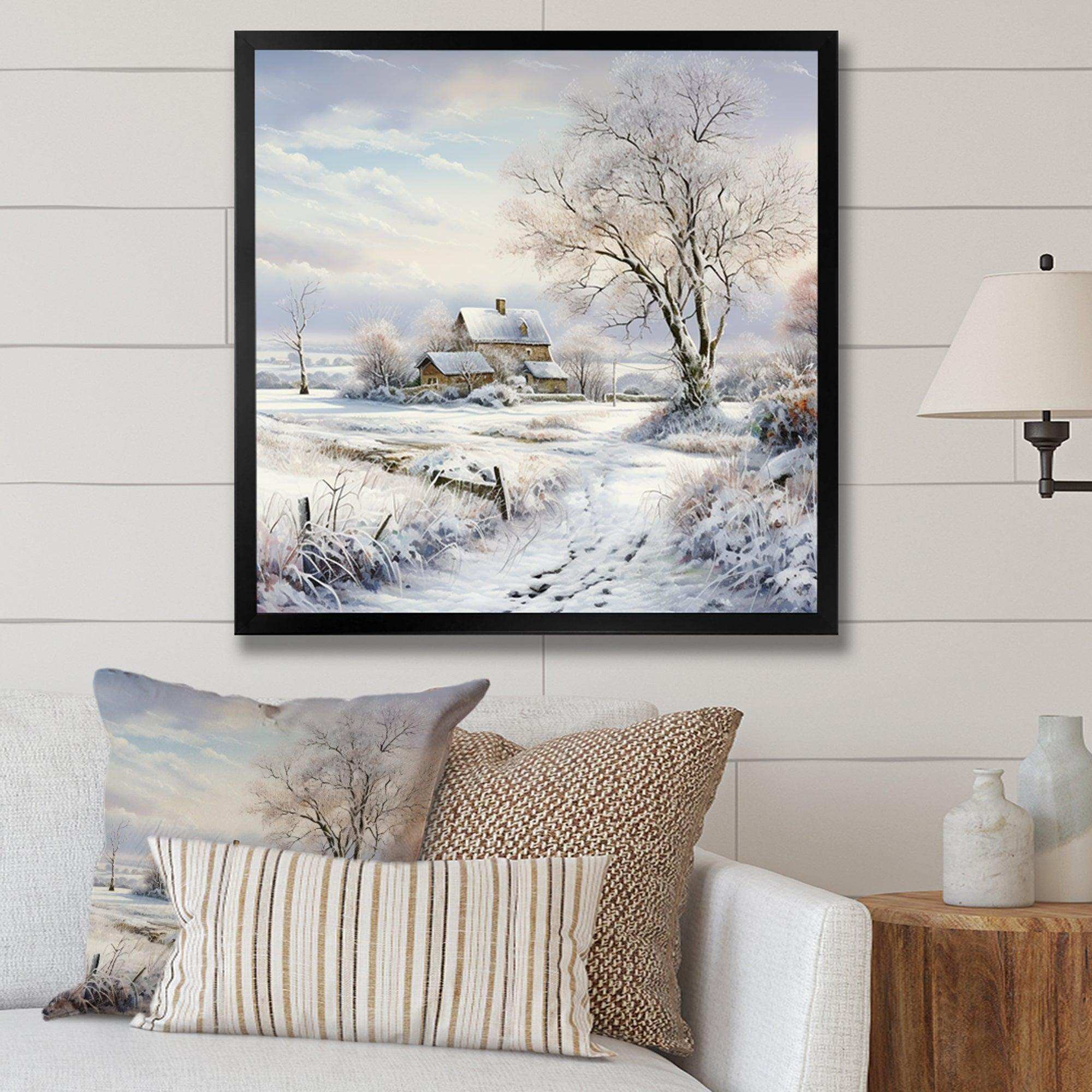 Farmhouse Snow Winter Scenery - Landscapes Canvas Wall Art