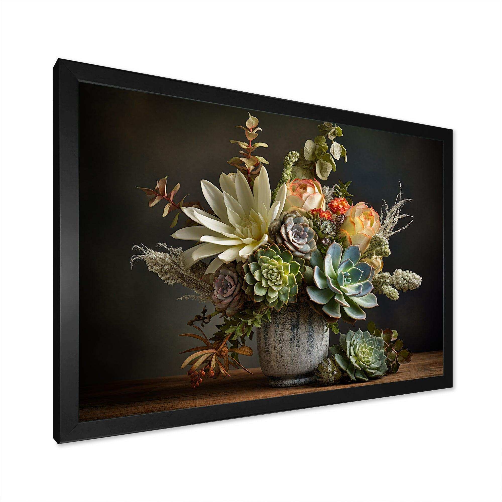 Succulent Bouquet Still Life I - Floral Canvas Wall Art