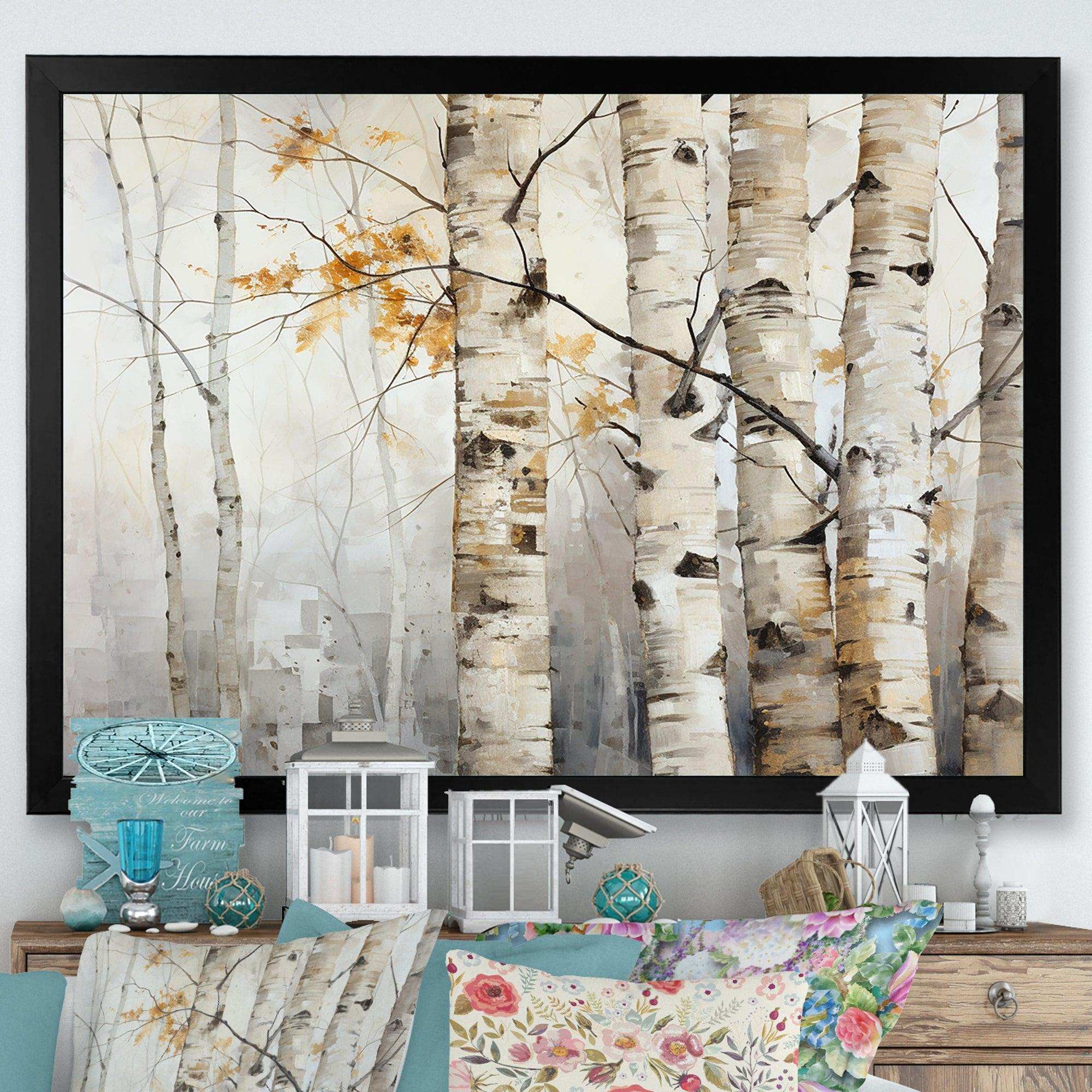 Silver And Beige Birch Wood Beauty I - Floral Canvas Wall Art