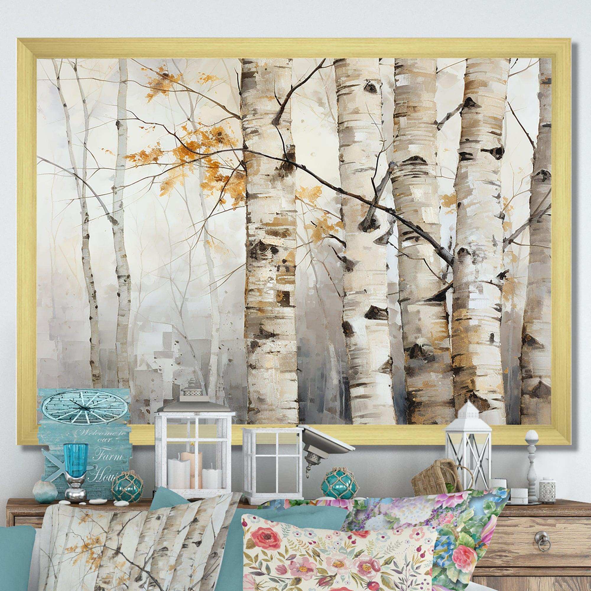 Silver And Beige Birch Wood Beauty I - Floral Canvas Wall Art
