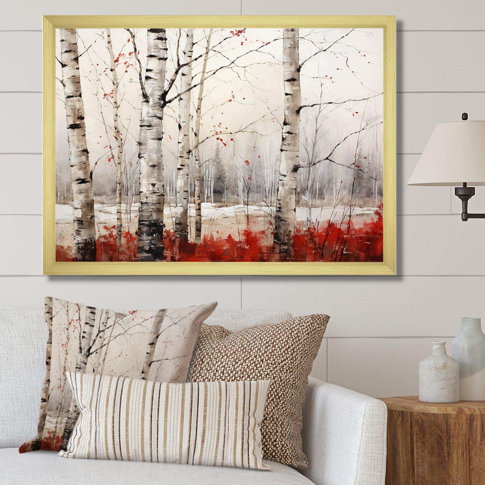 White And Red Birch Wood In Winter II - Floral Canvas Wall Art