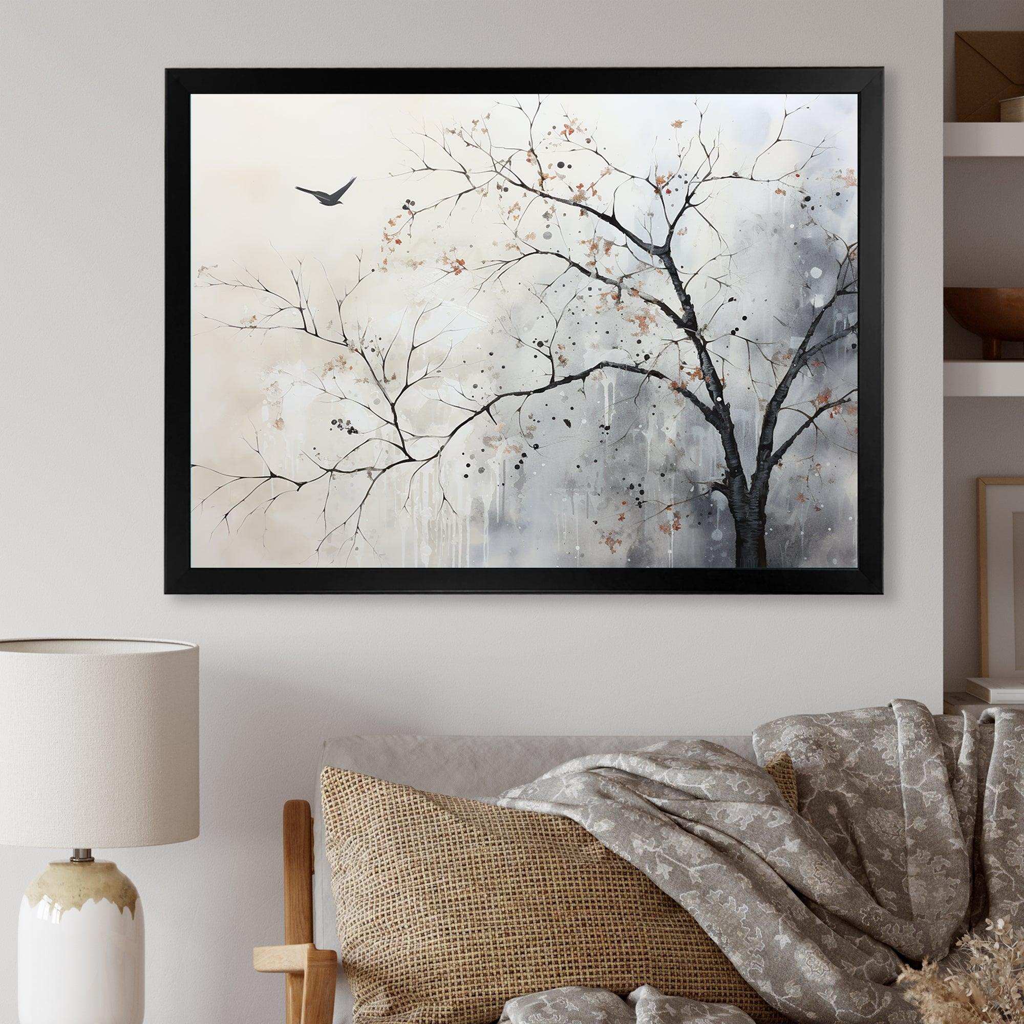 Minimalism Monochrome Birds On Branch I - Landscapes Canvas Wall Art