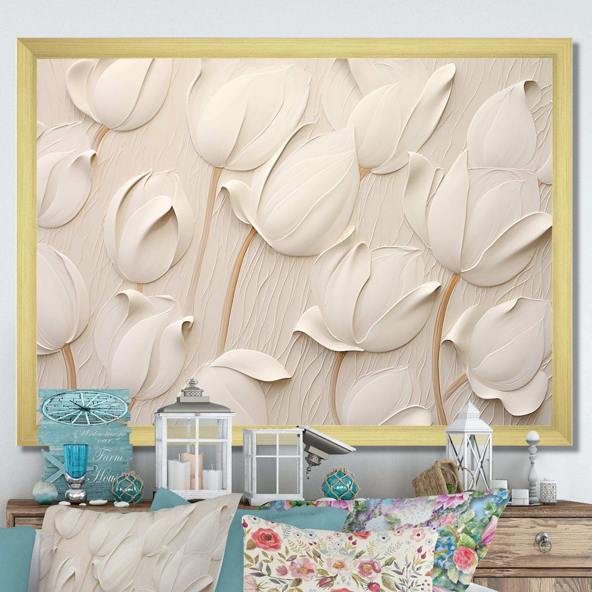 Minimalism White Tulips Symphony - Floral Canvas Wall Art