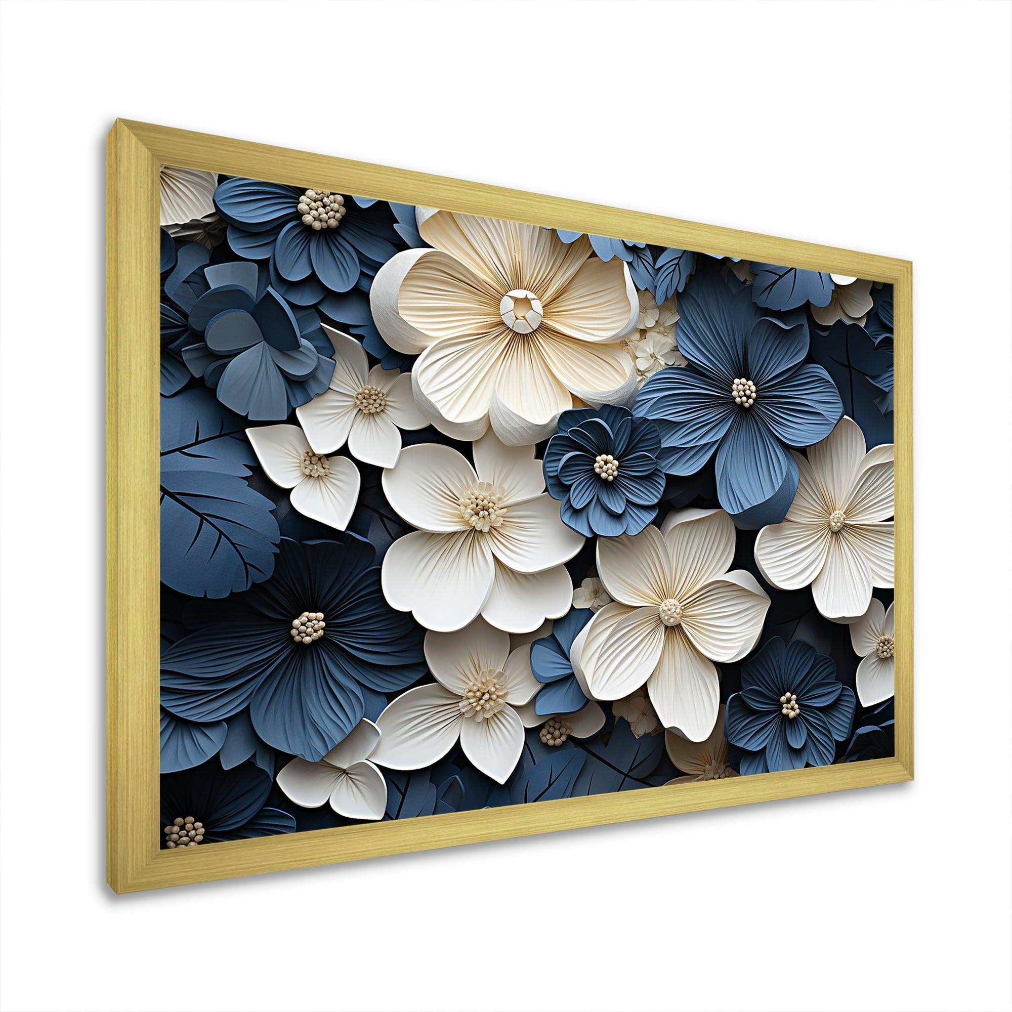 Blue And White Adorned Violets - Floral Canvas Wall Art