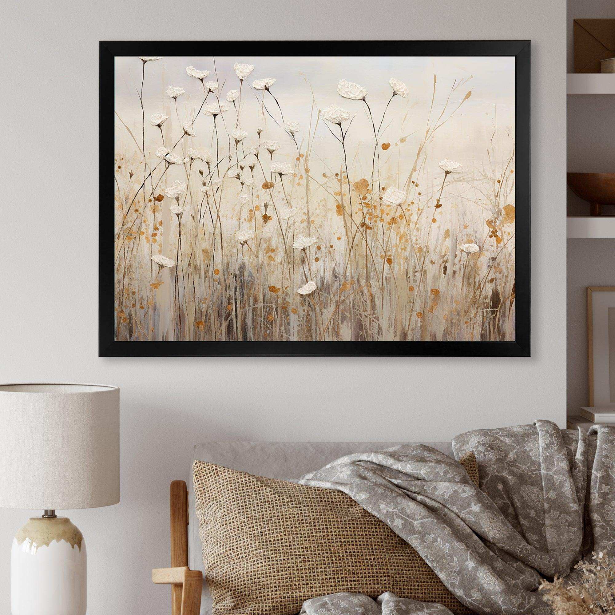 beige Wildflowers Floral Fantasy - Floral Canvas Wall Art
