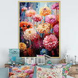 Muted tone Zinnias field - Floral Canvas Wall Art