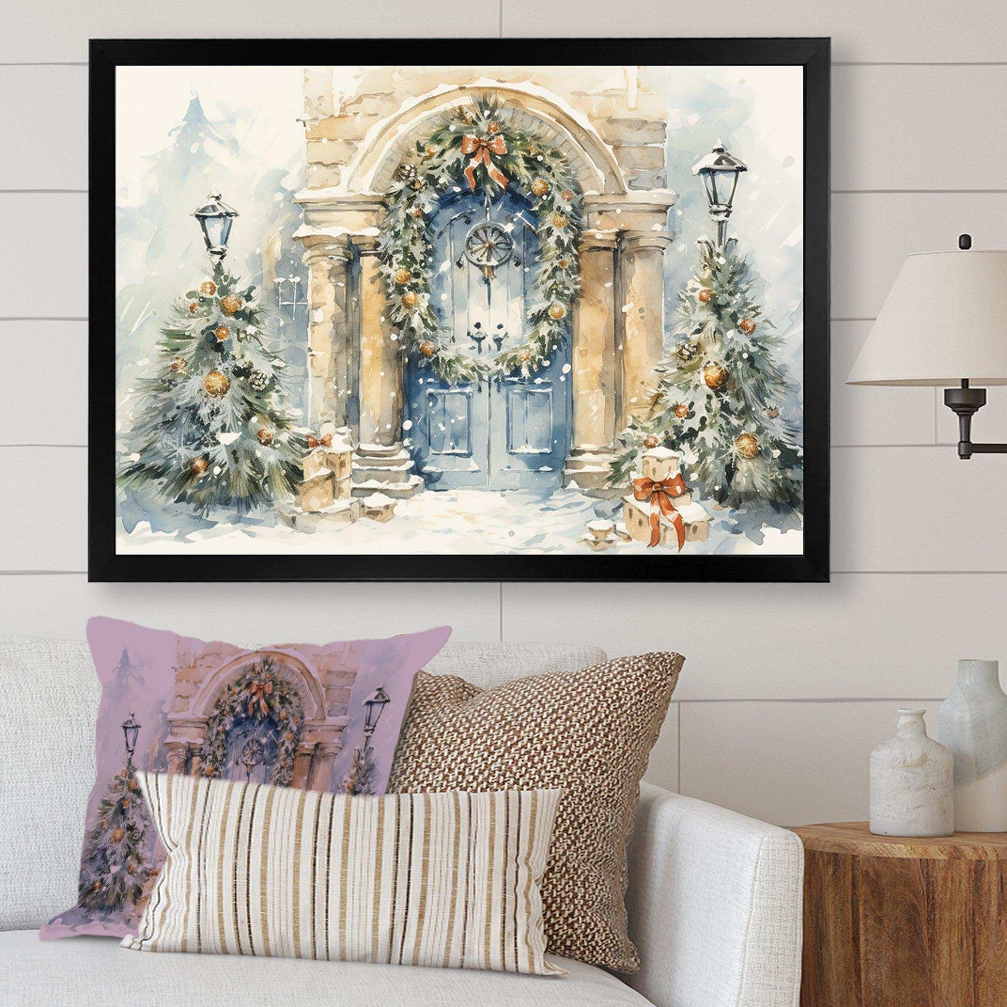 Christmas garland  door in winter 3 - Landscapes Canvas Wall Art