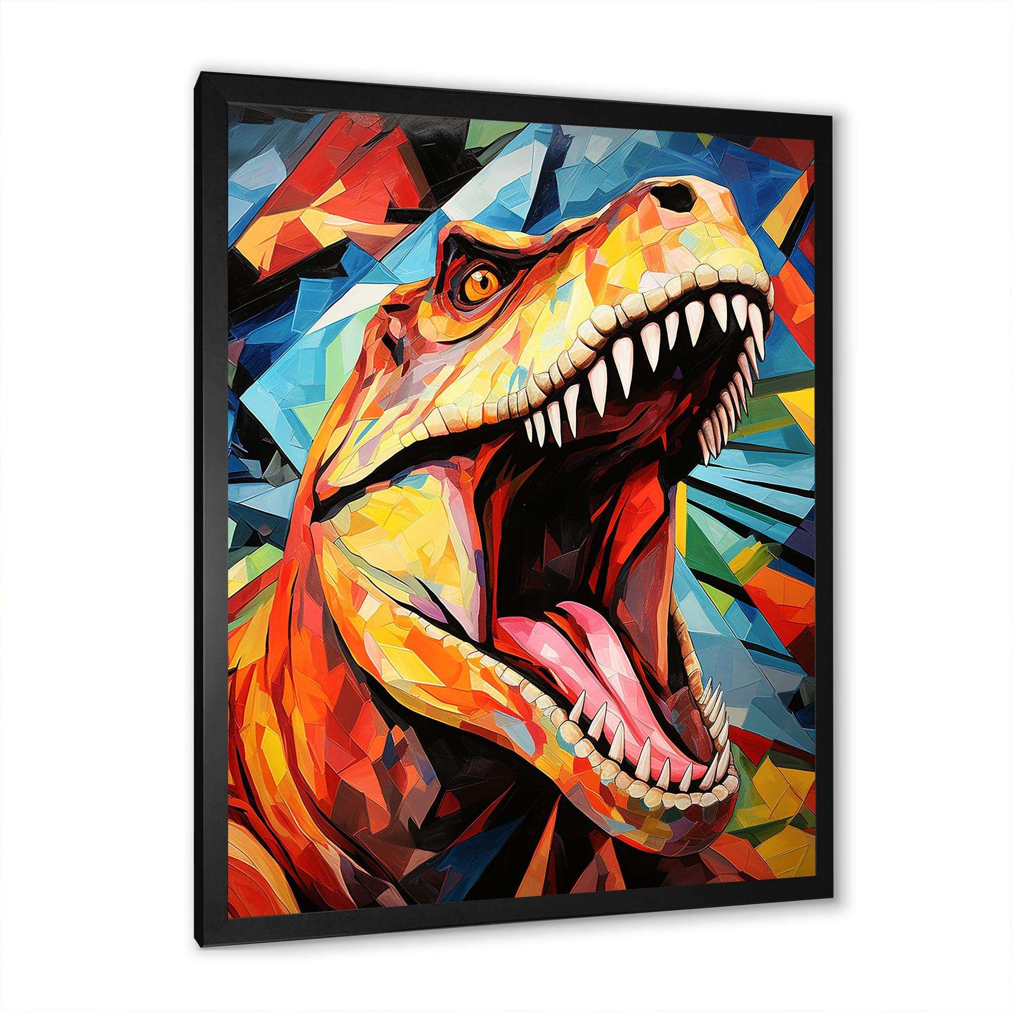 Cubist Colorful TRex Dino II - Animals Canvas Wall Art