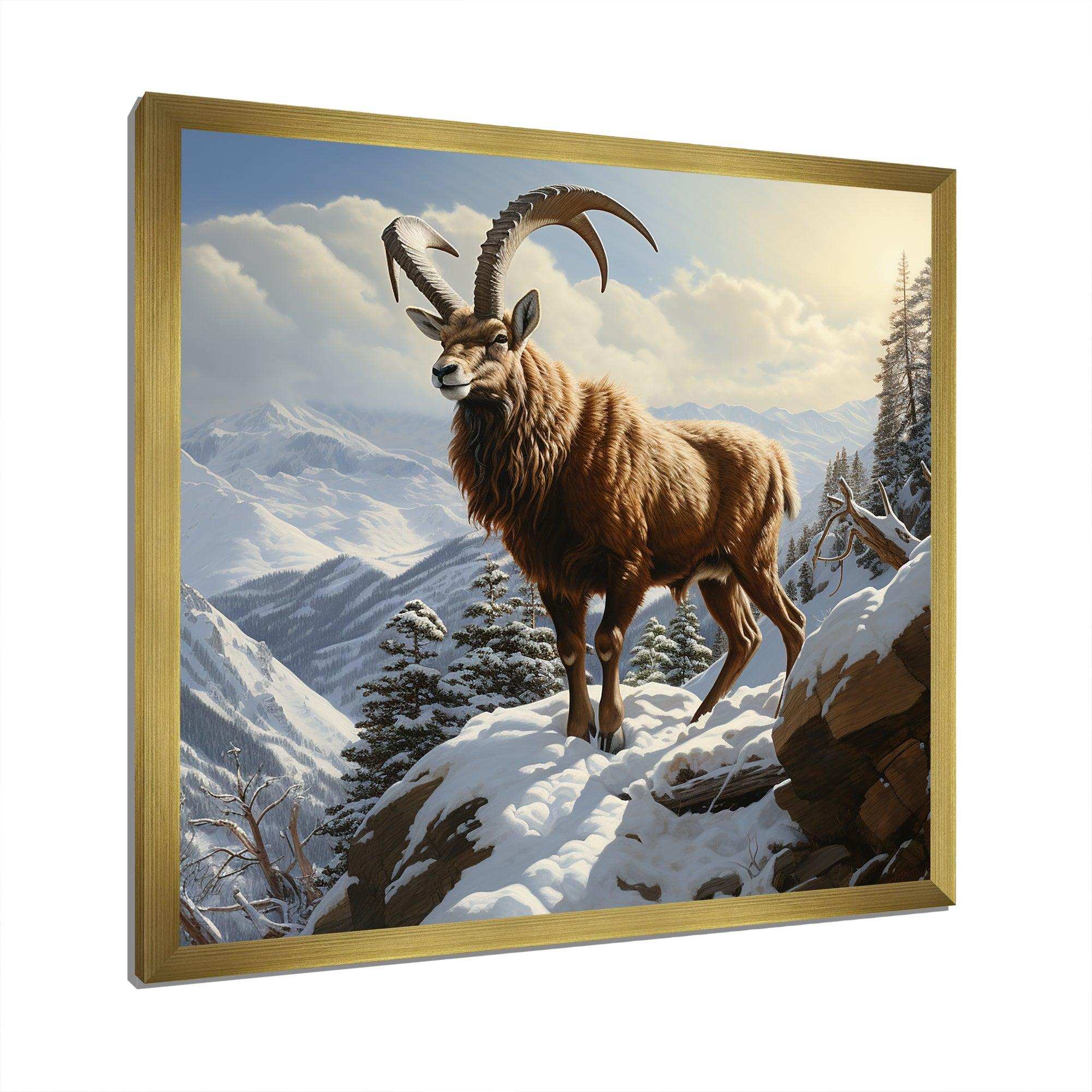 Minimalist goat winter mountain adventure - Animals Canvas Wall Art