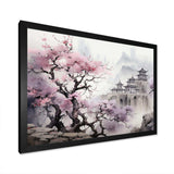 Pink floral Japanese Panorama landscape I - Landscapes Canvas Wall Art