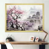Pink floral Japanese Panorama landscape I - Landscapes Canvas Wall Art