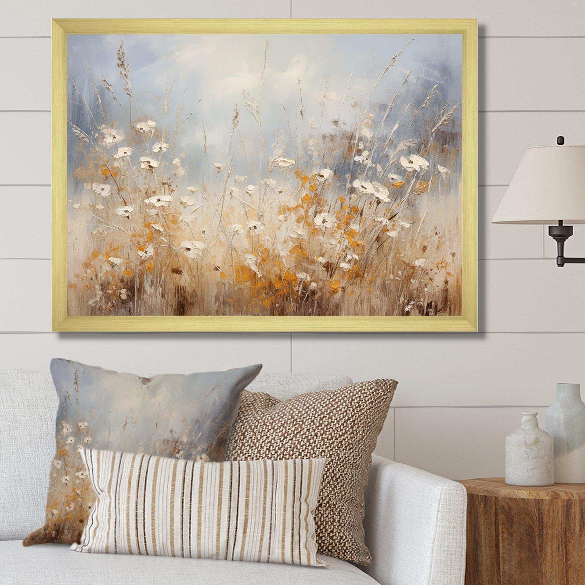 Beige and grey Meadows breeze - Landscapes Canvas Wall Art