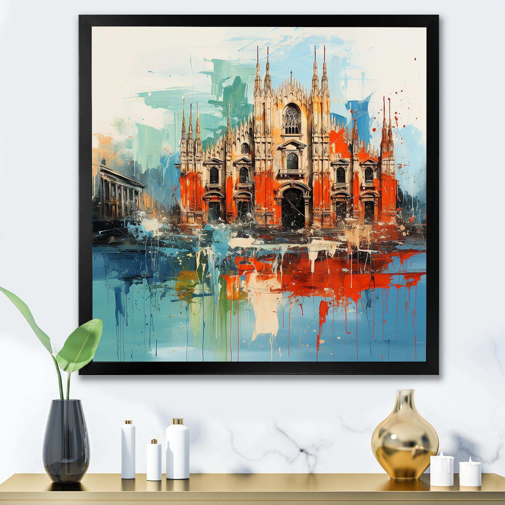 Milan cityscape in orange blue - Cityscapes Canvas Wall Art