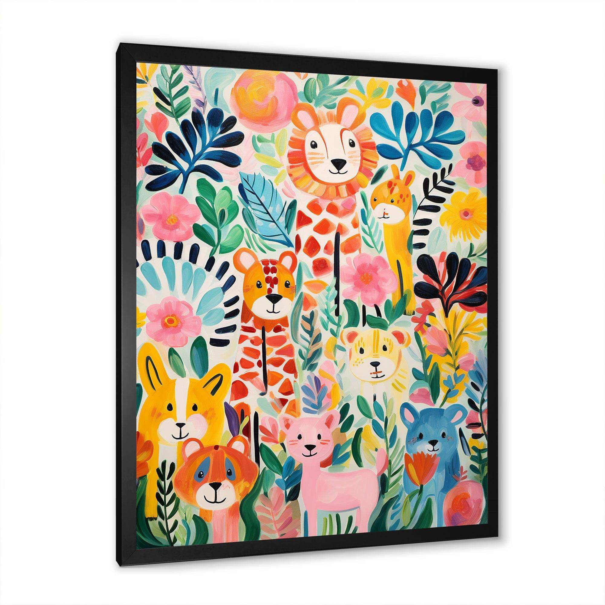 Nursery colorful Animal pattern IV - People Canvas Wall Art