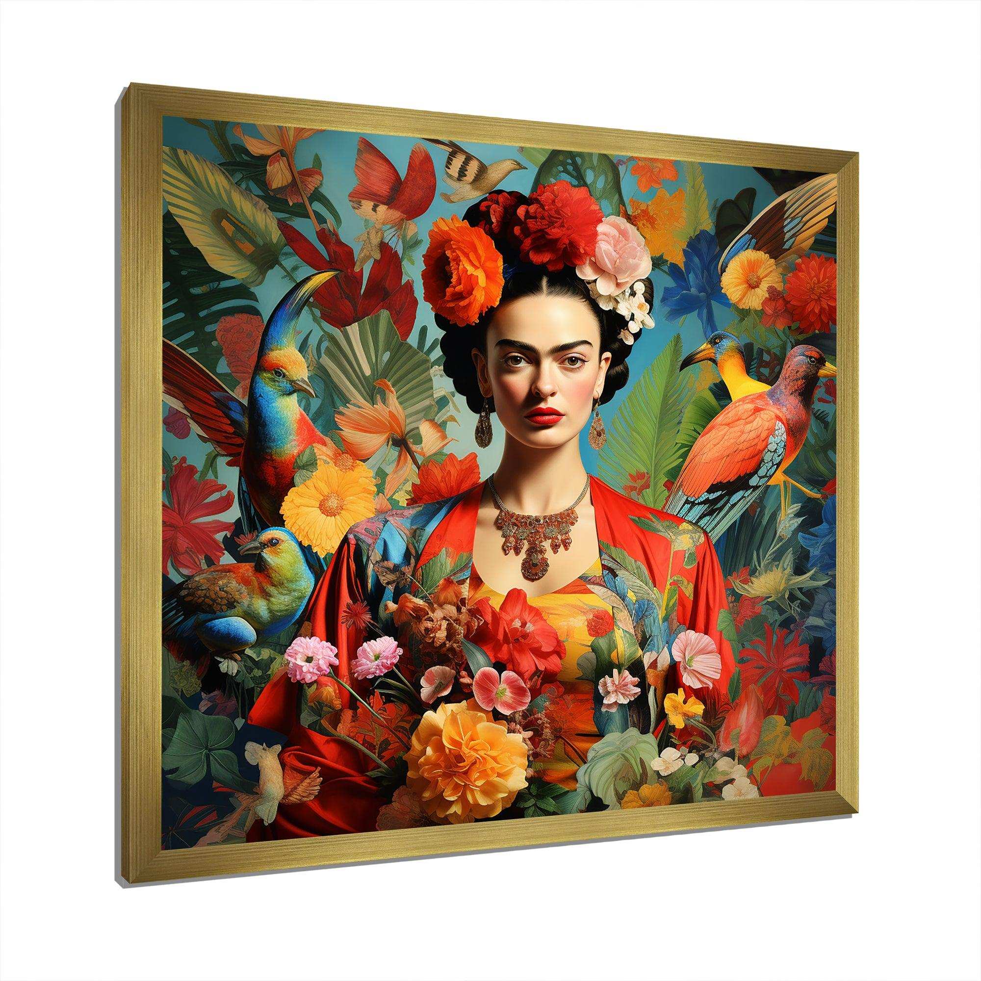 Colorful Fridas Floral Masterpiece I - People Canvas Wall Art
