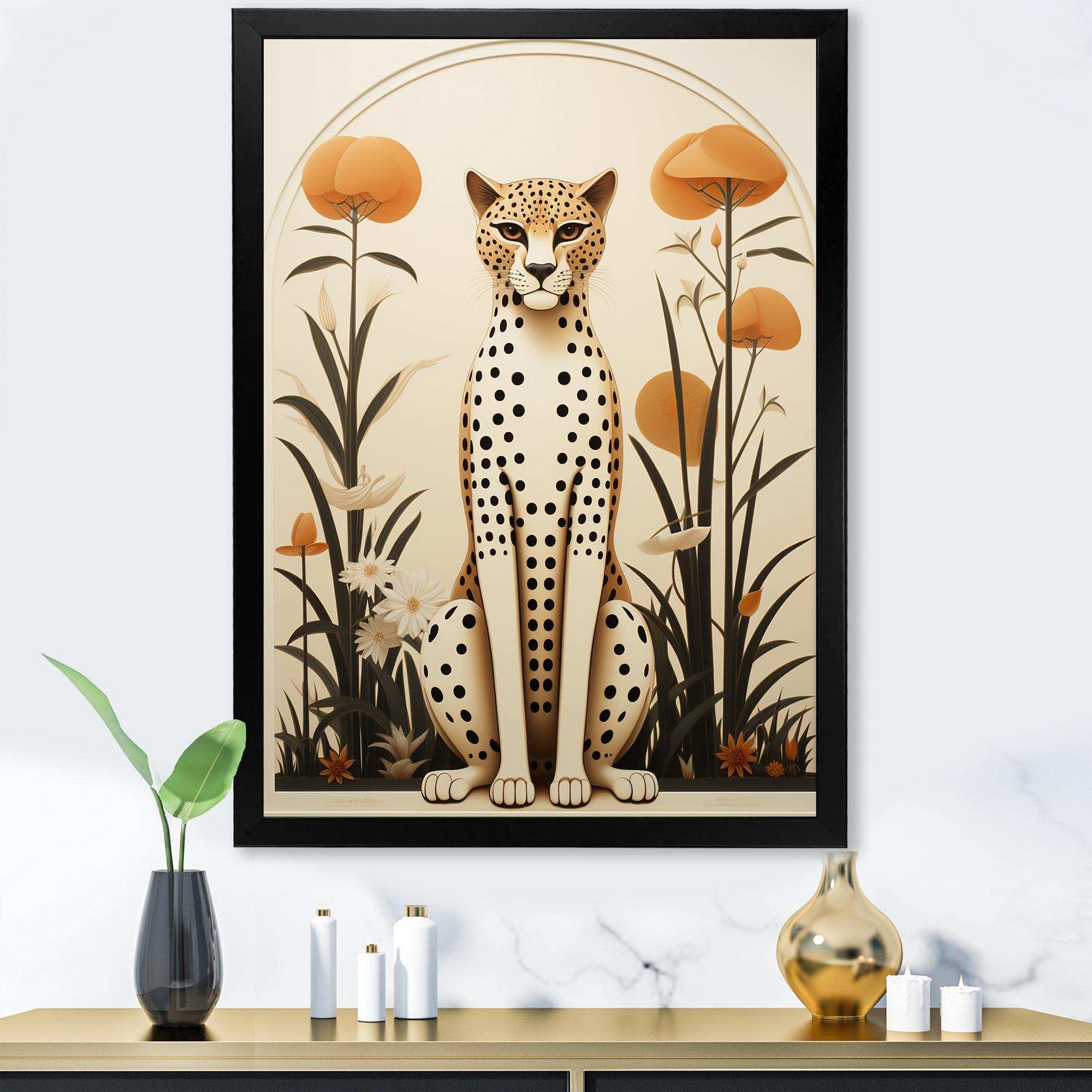 Beige and green mid century cheetah meadow - Animals Canvas Wall Art