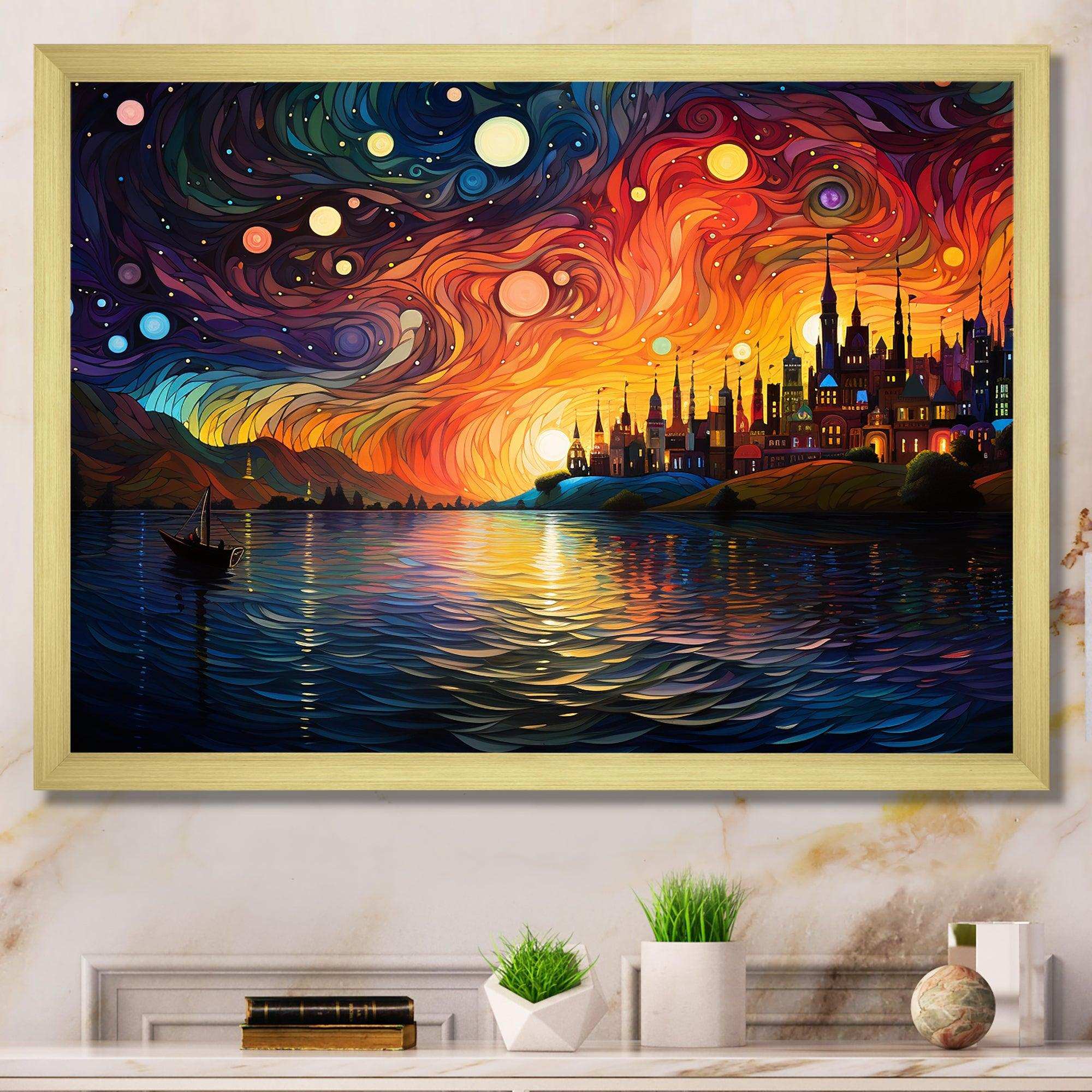 Starry Night Over the Rhone in France II - Landscapes Canvas Wall Art