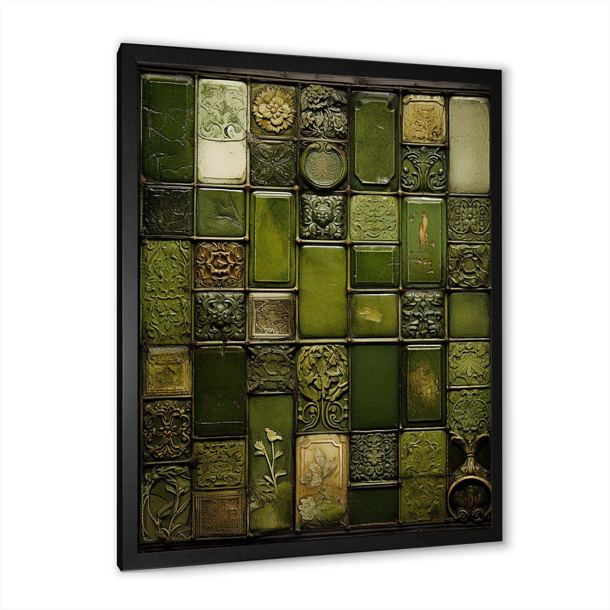 Green stones Tiles I - Abstract Canvas Wall Art