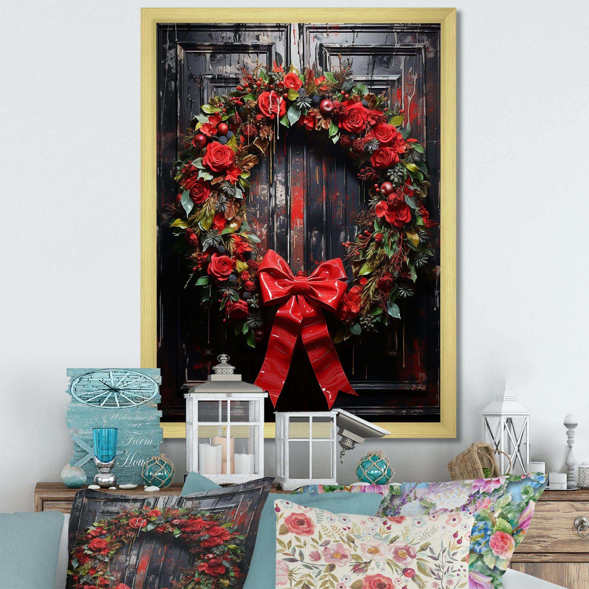 Christmas Holiday Festivity Wreath - Floral Canvas Wall Art