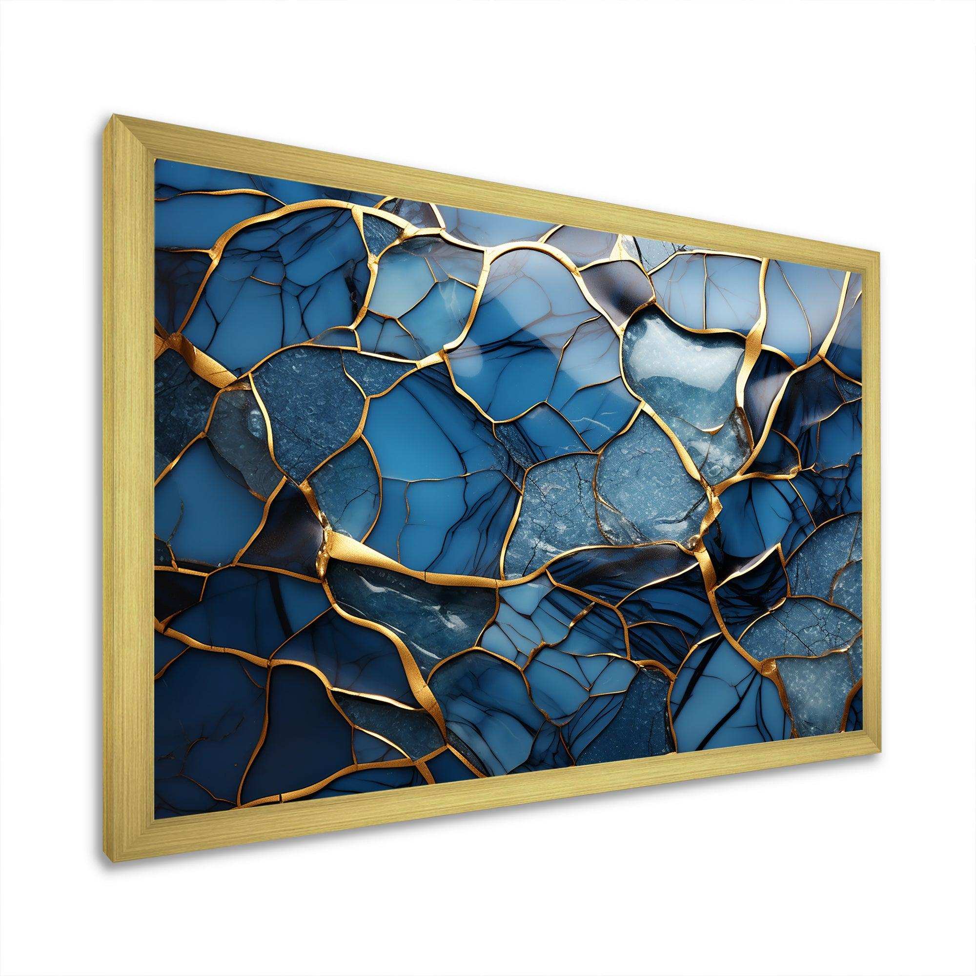 Gold and Blue Marble Mosaic Agate III - Abstract Canvas Wall Art