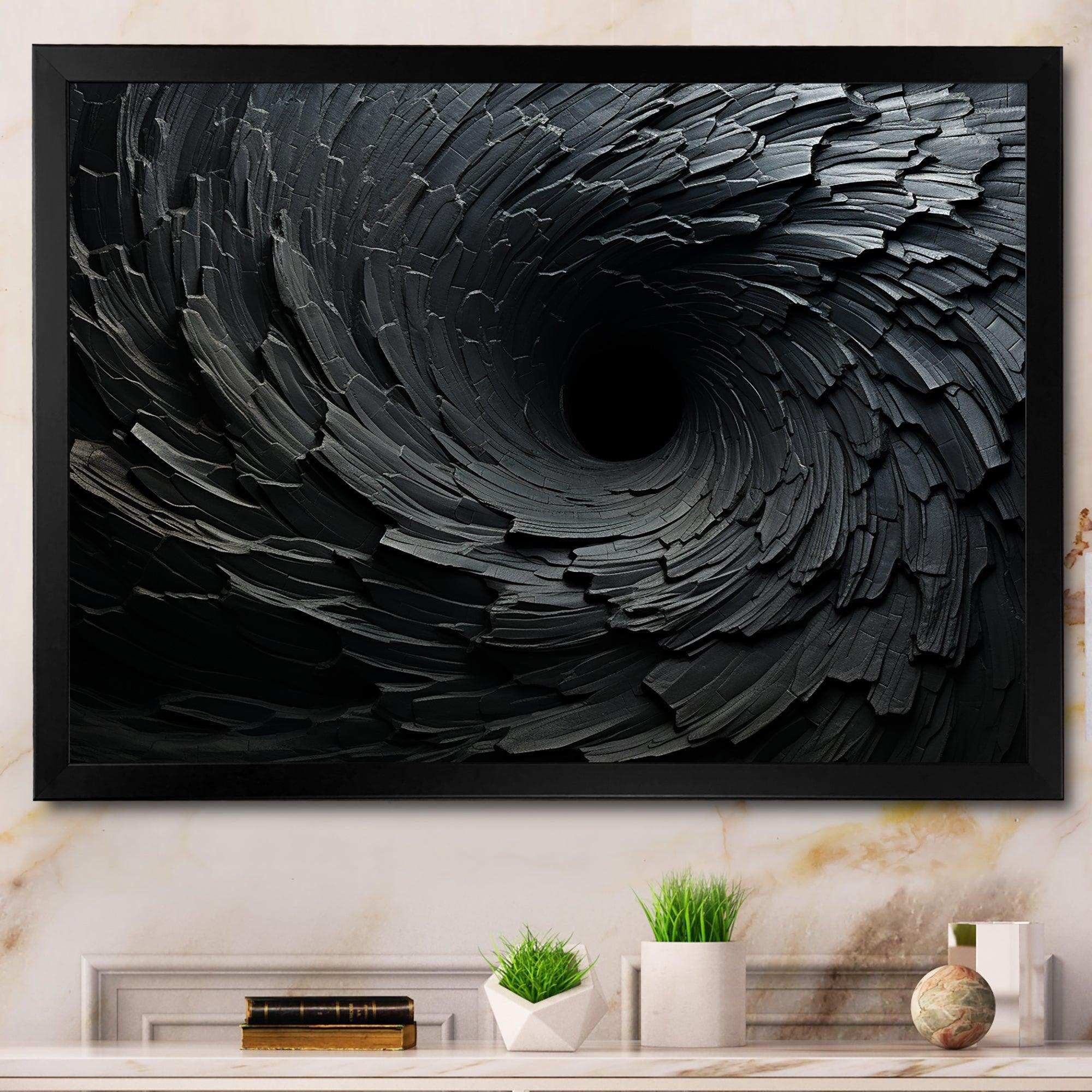 Black Spiraling fractal sprial - Abstract Canvas Wall Art