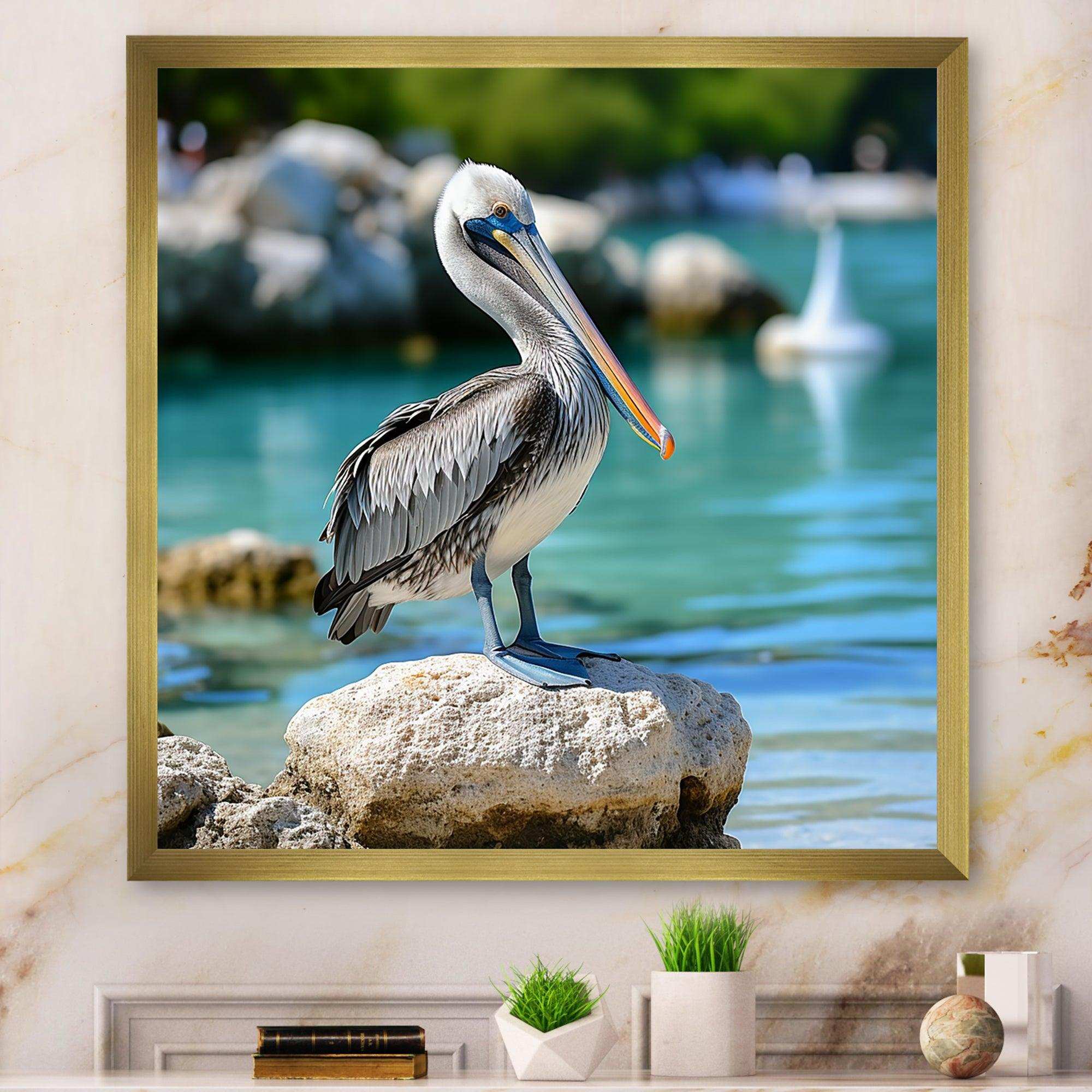 Coastal sentinelPelican photo - Animals Canvas Wall Art