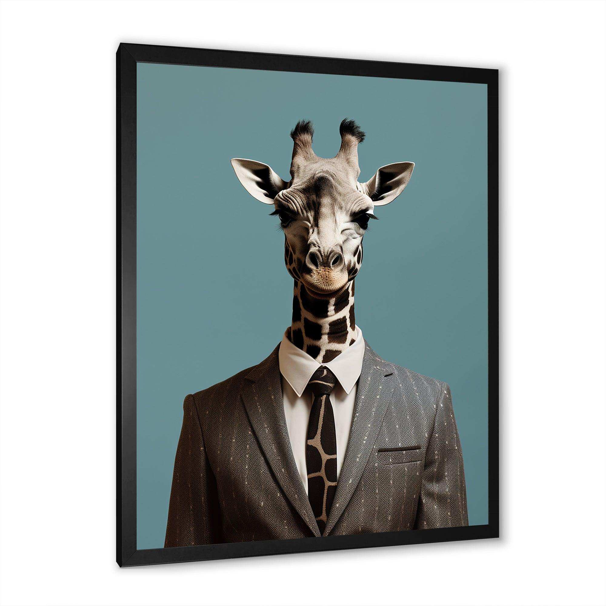Grey Giraffe fashion suit  II - Animals Canvas Wall Art