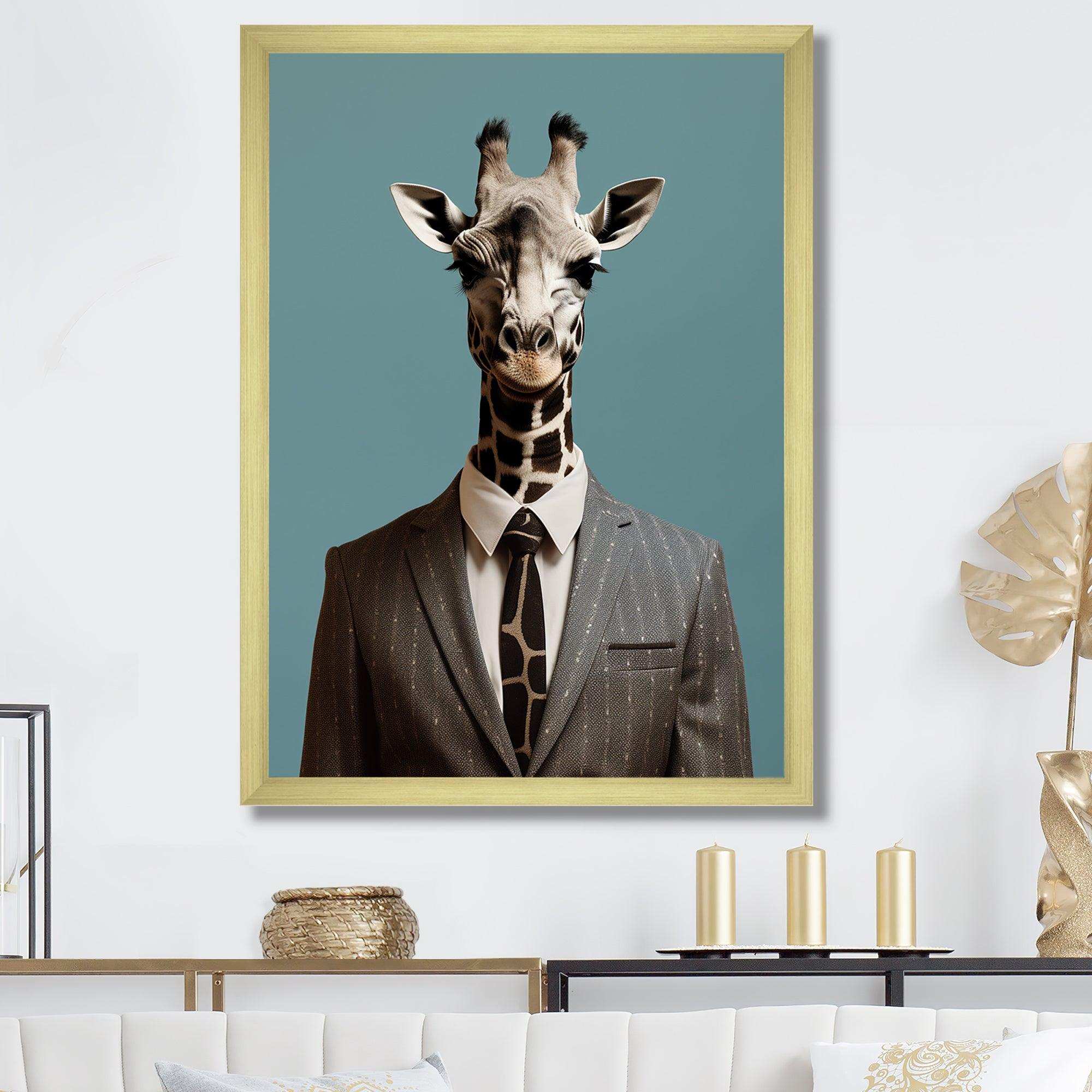 Grey Giraffe fashion suit  II - Animals Canvas Wall Art
