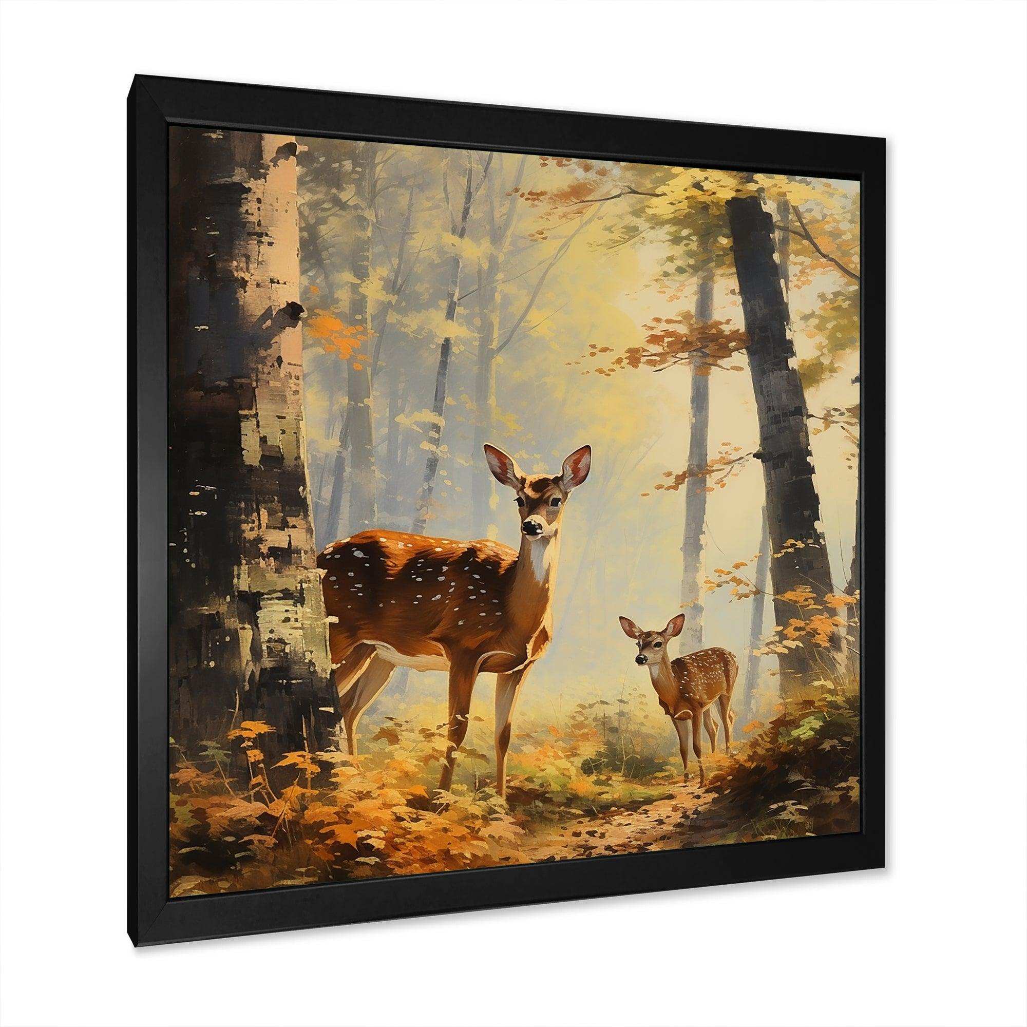 Deer family in the woods III - Animals Canvas Wall Art