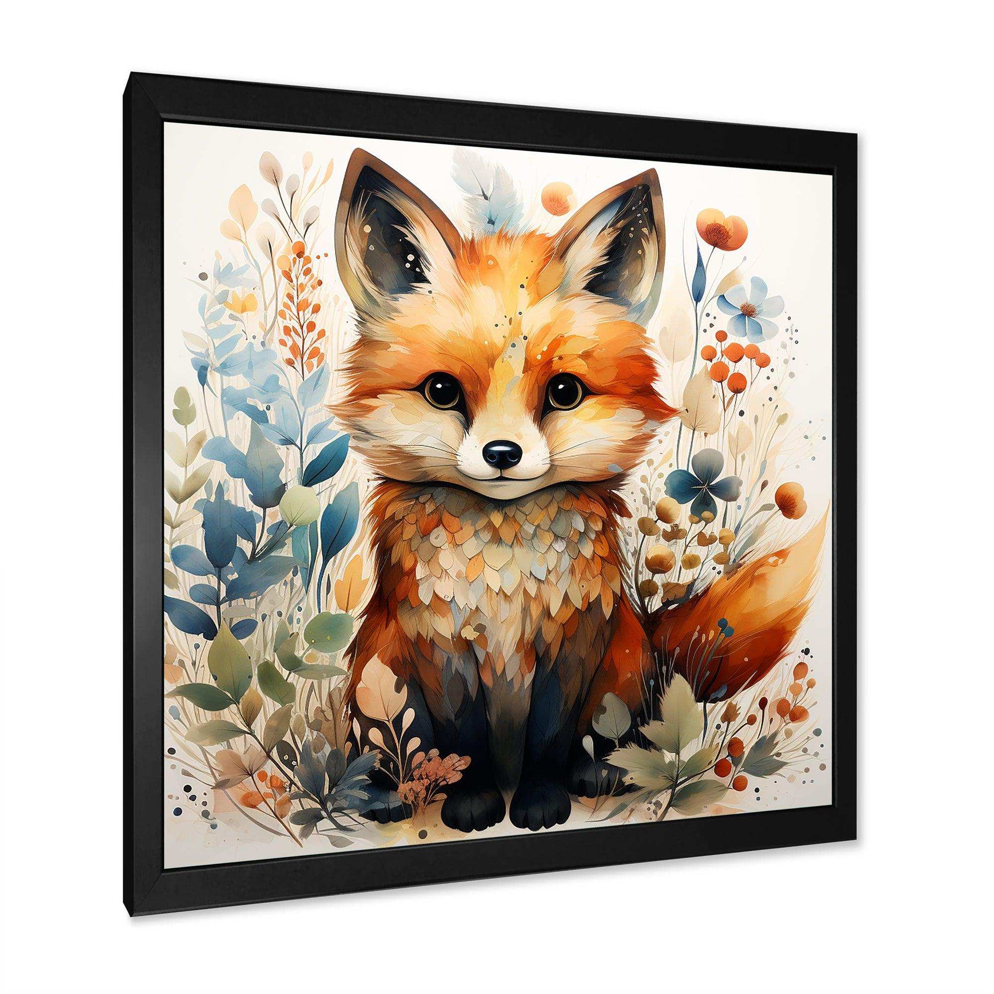 Nursery Fox Portrait blooms - Animals Canvas Wall Art