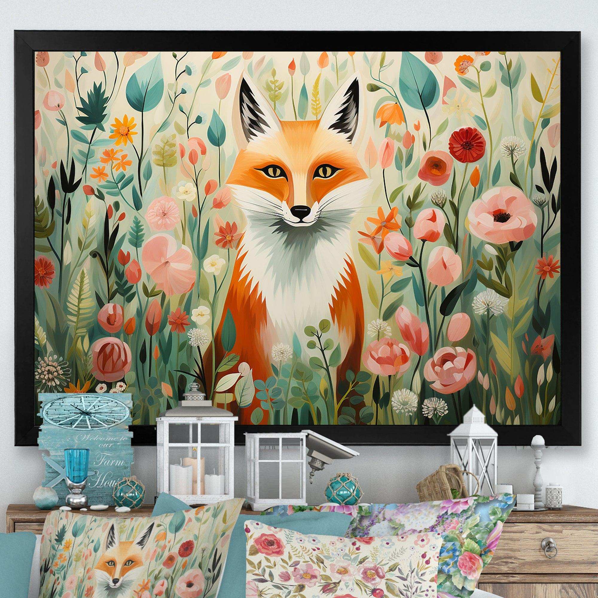 Orange and pink Fox in mattise style IV - Animals Canvas Wall Art