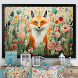 Orange and pink Fox in mattise style IV - Animals Canvas Wall Art