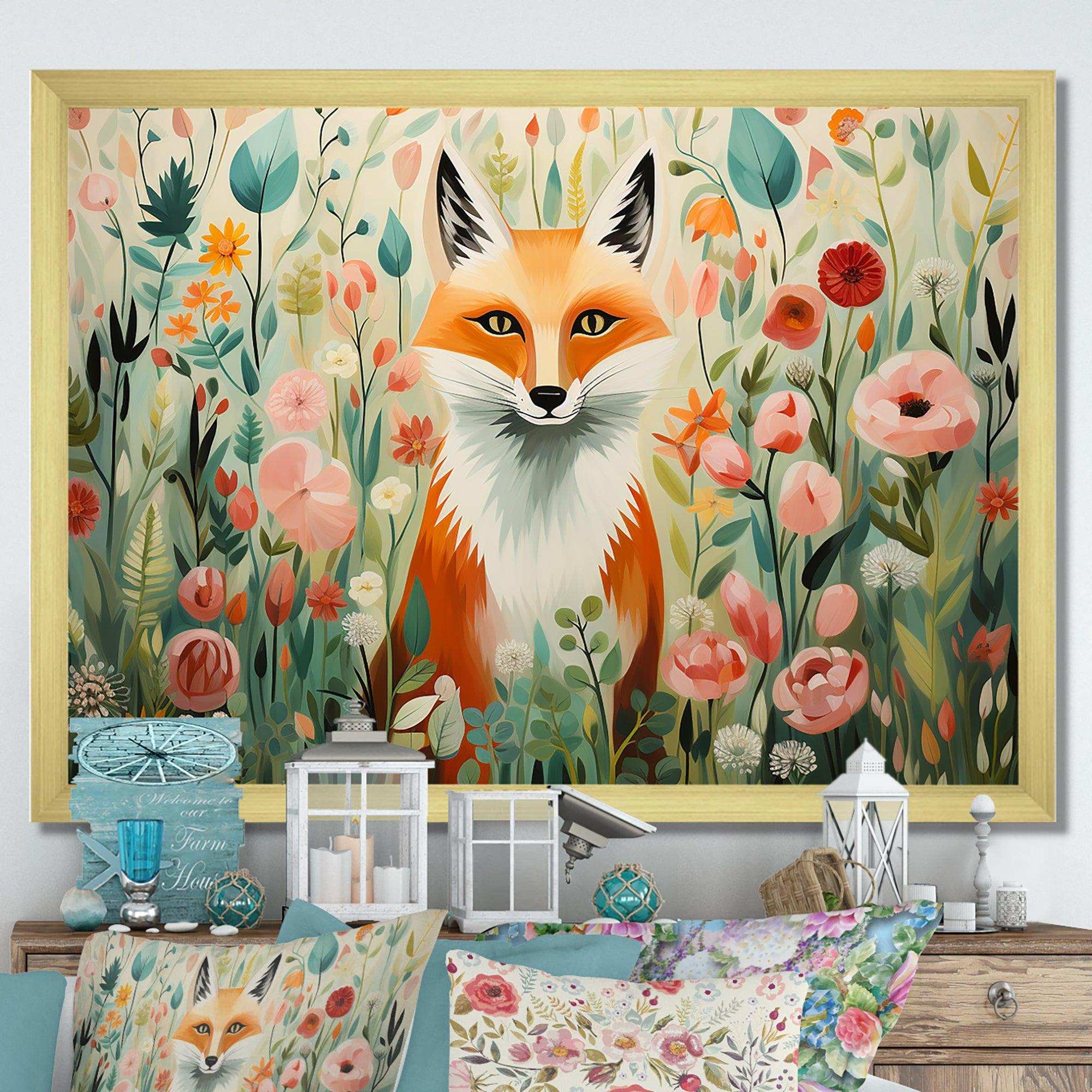 Orange and pink Fox in mattise style IV - Animals Canvas Wall Art