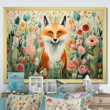 Orange and pink Fox in mattise style IV - Animals Canvas Wall Art
