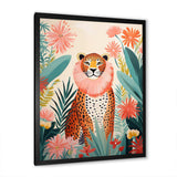 Green and pink Leopard tropical elegance IV - Animals Canvas Wall Art
