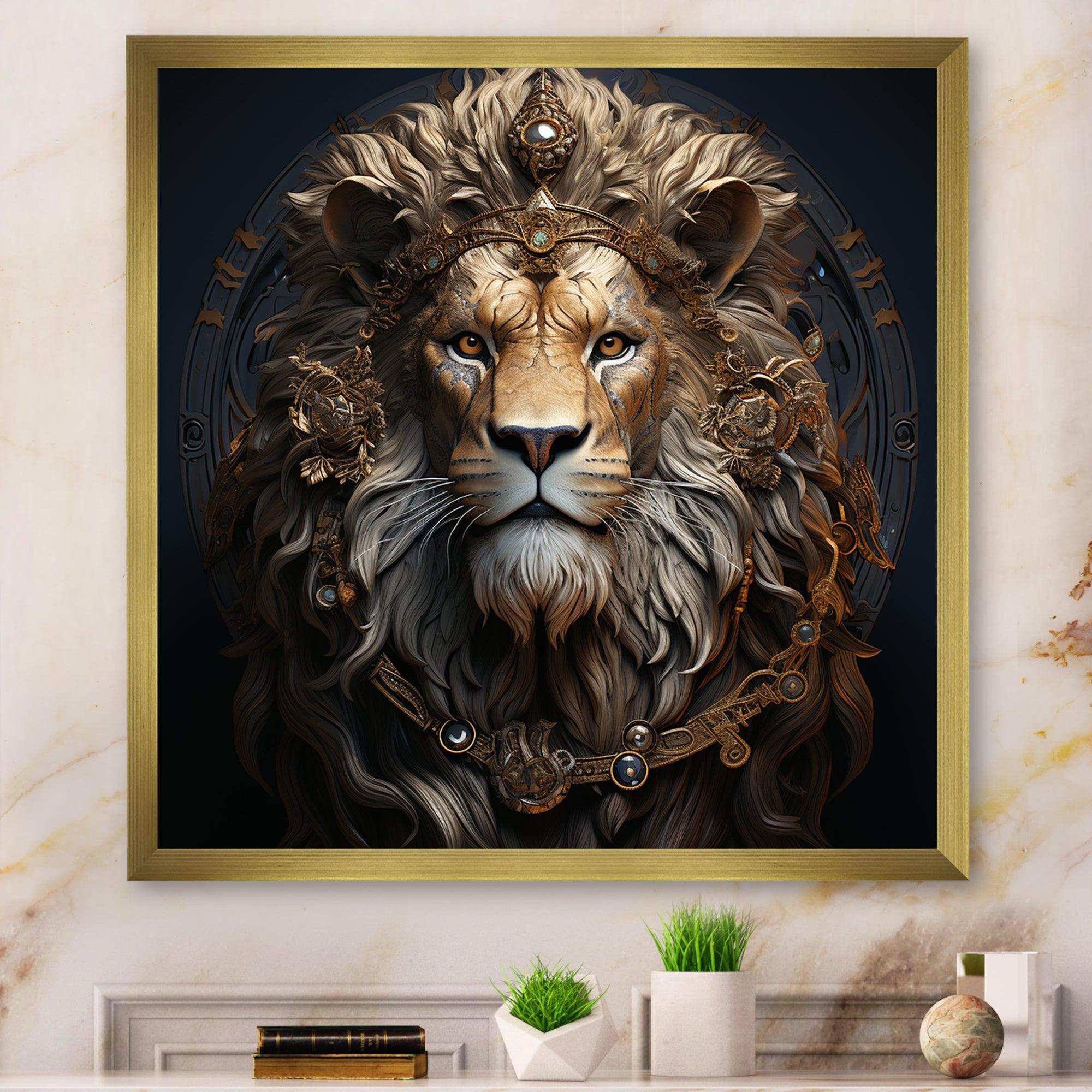 Crowned Lion in Majesty portrait I - Animals Canvas Wall Art