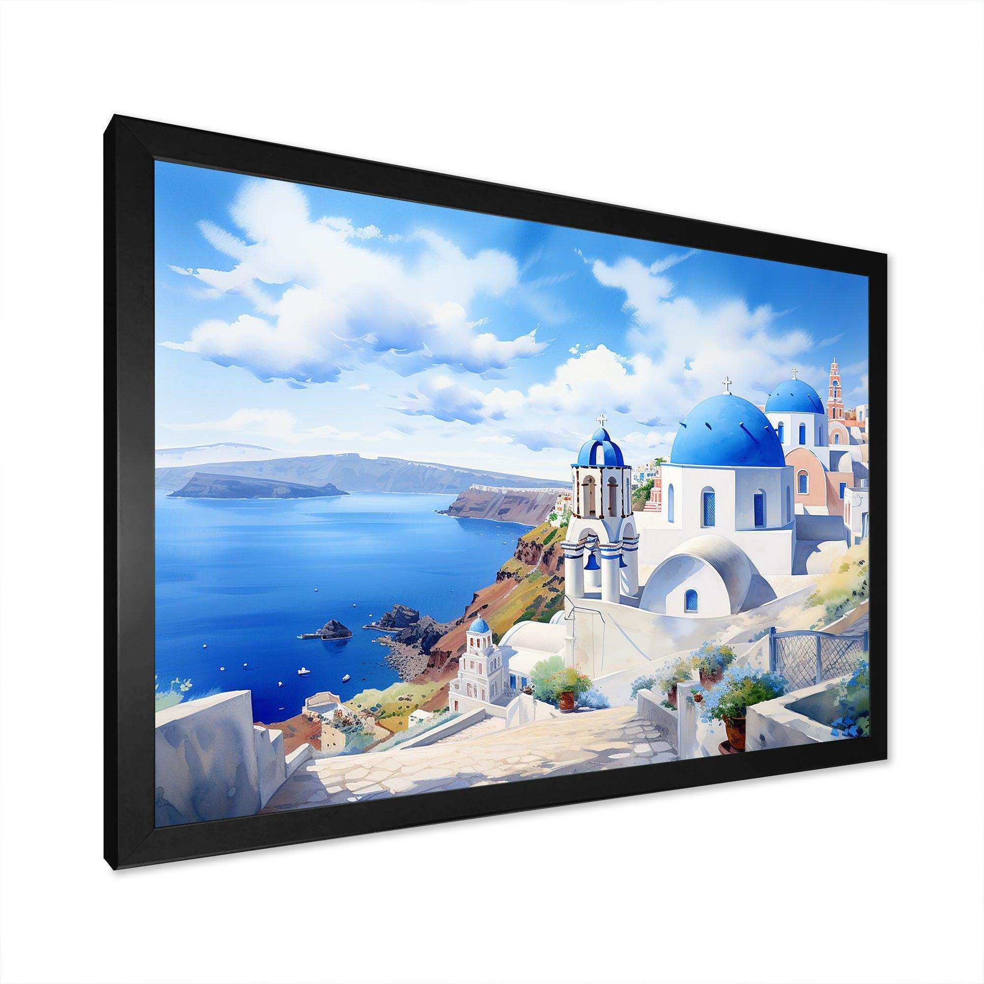 Santorini Greece coastal village serenity  II - Landscapes Canvas Wall Art