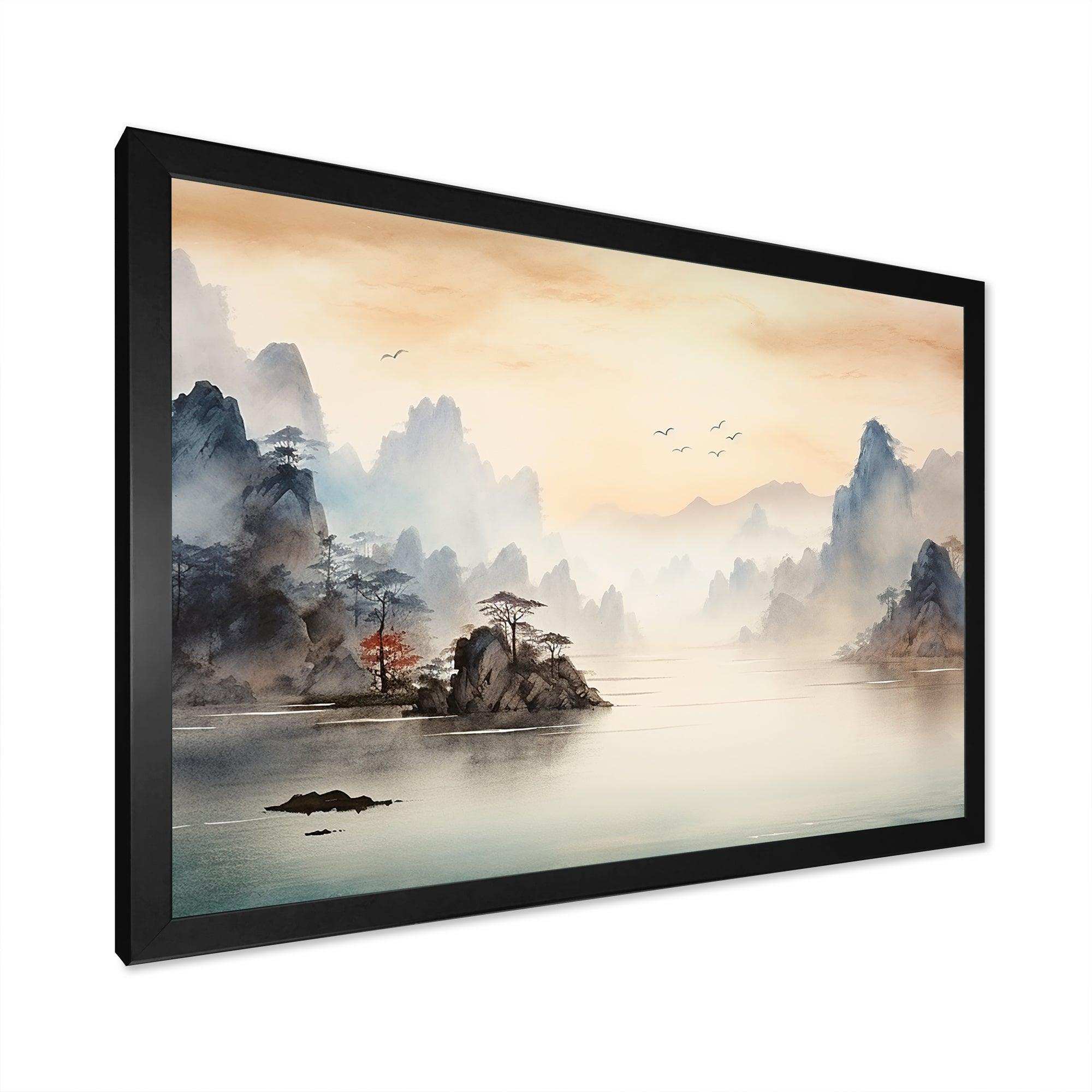 Grey Tranquil Chinese landscape serenity II - Landscapes Canvas Wall Art