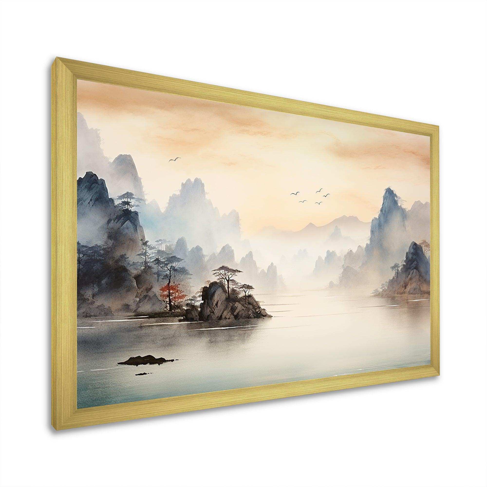 Grey Tranquil Chinese landscape serenity II - Landscapes Canvas Wall Art