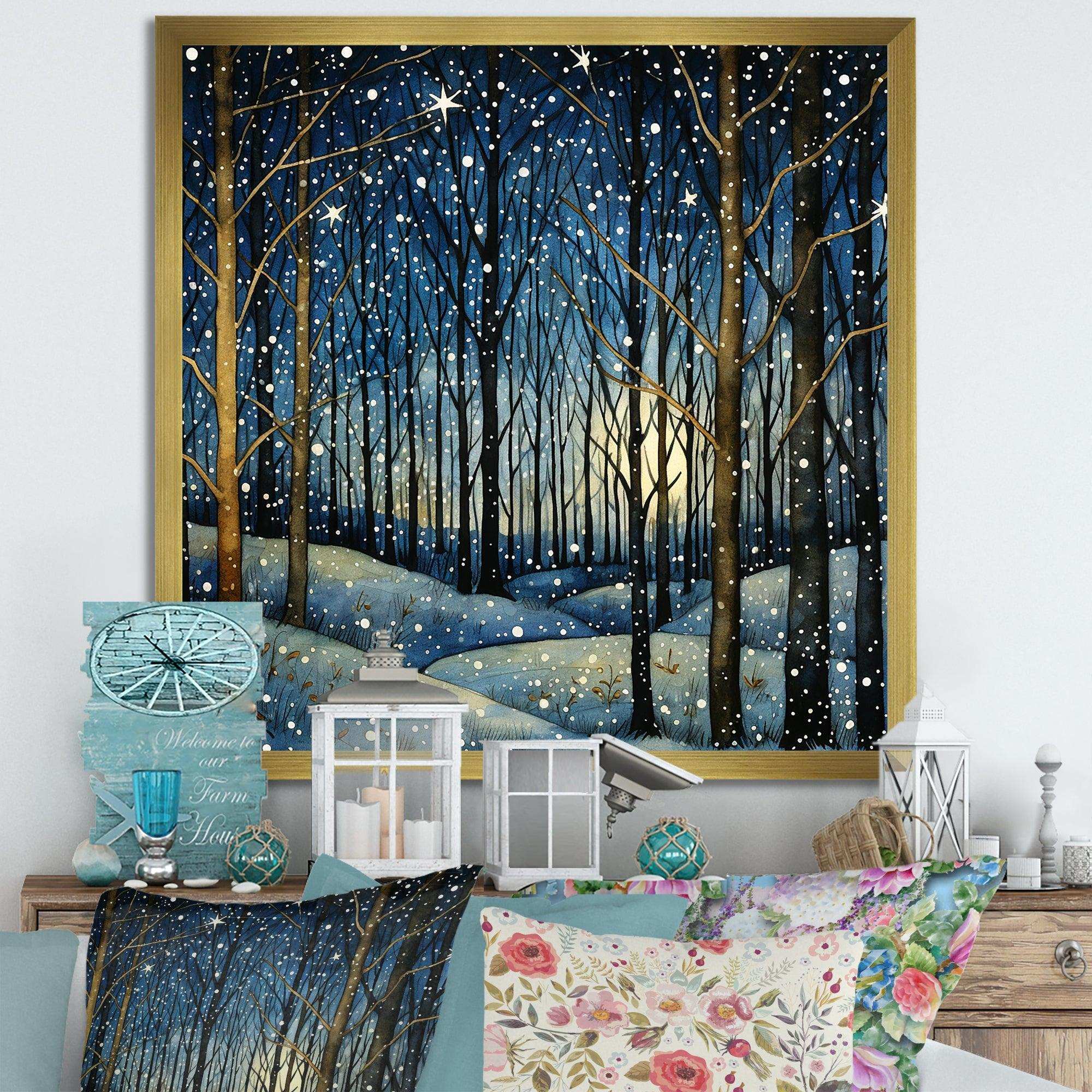 Festive starry night Winter Woodscape - Food & Beverage Canvas Wall Art