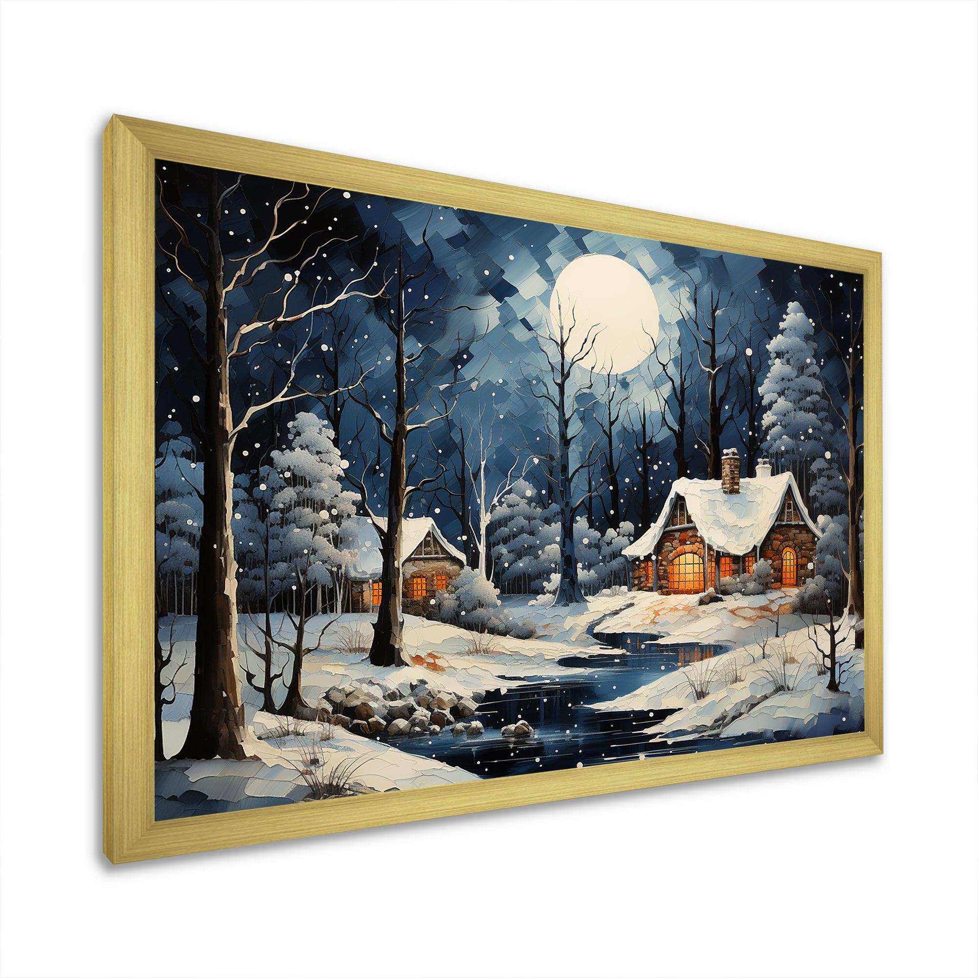Christmas winter cottage scenery II - Landscapes Canvas Wall Art