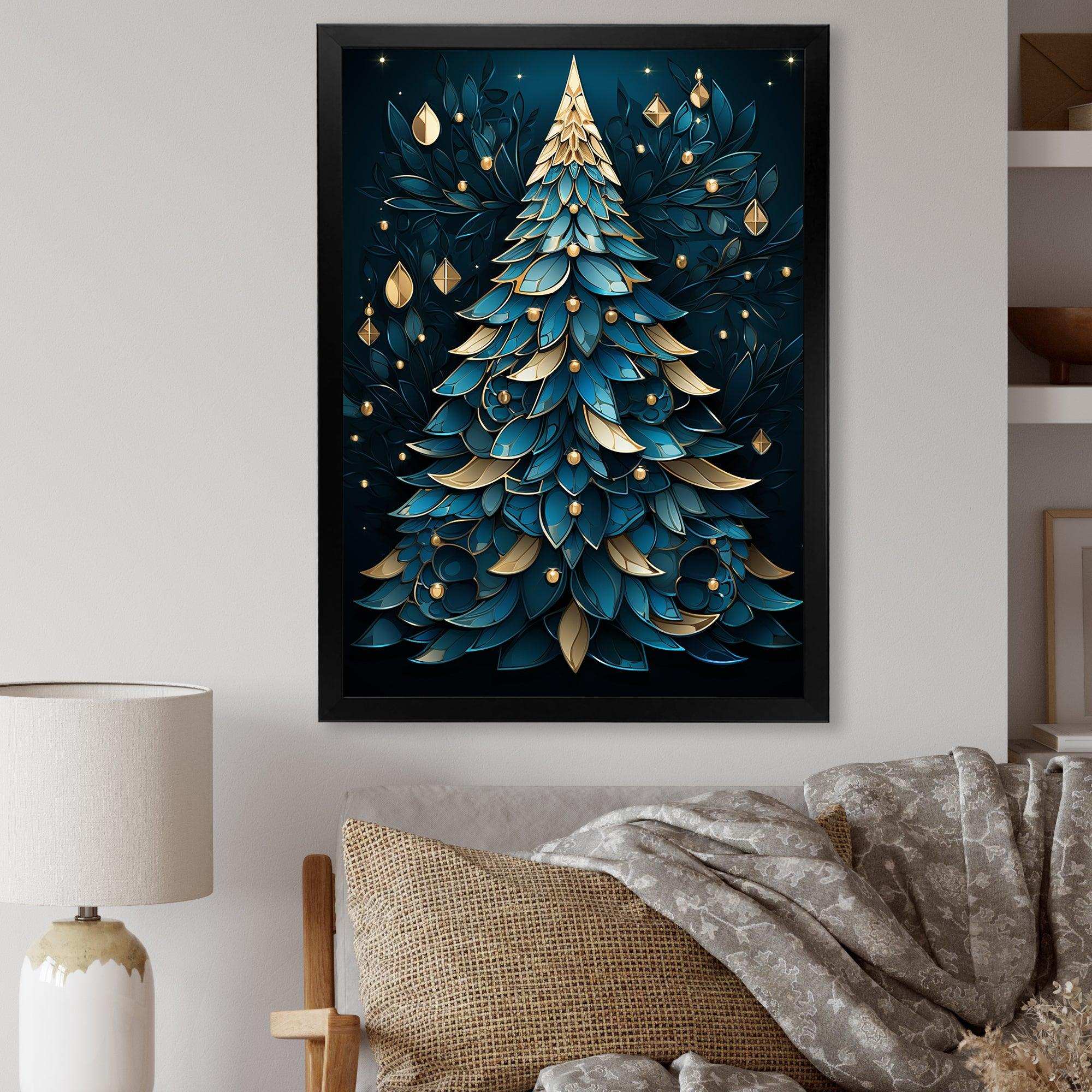 Magical blue and golden christmas tree - Landscapes Canvas Wall Art