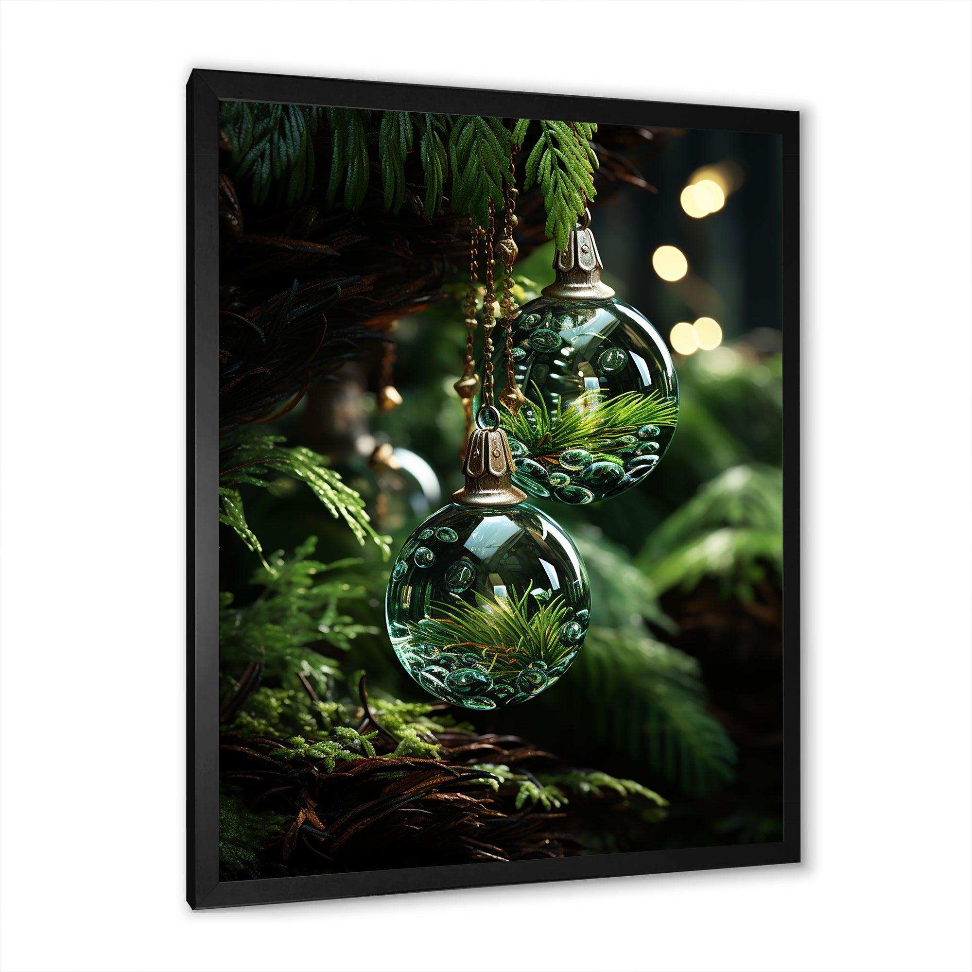 Green Christmas decoations pine tree I - Floral Canvas Wall Art
