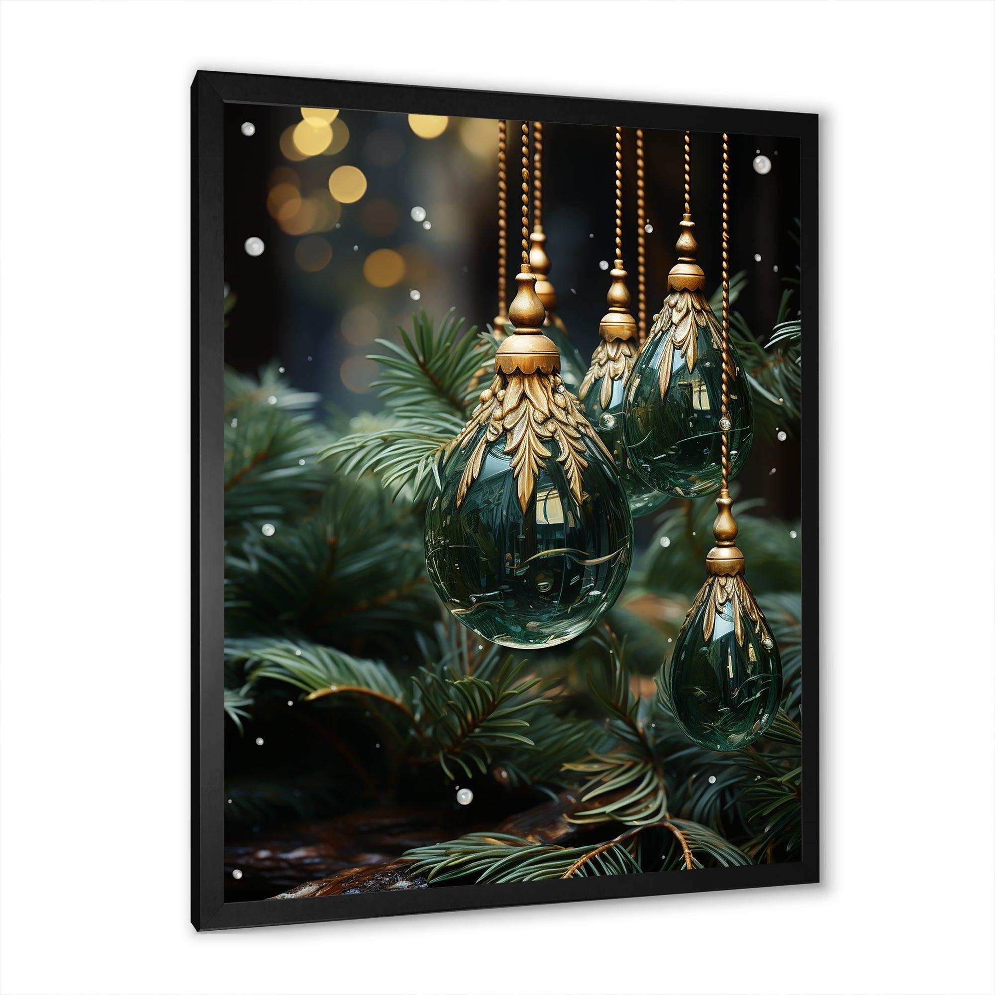 Green Christmas decoations pine tree III - Floral Canvas Wall Art