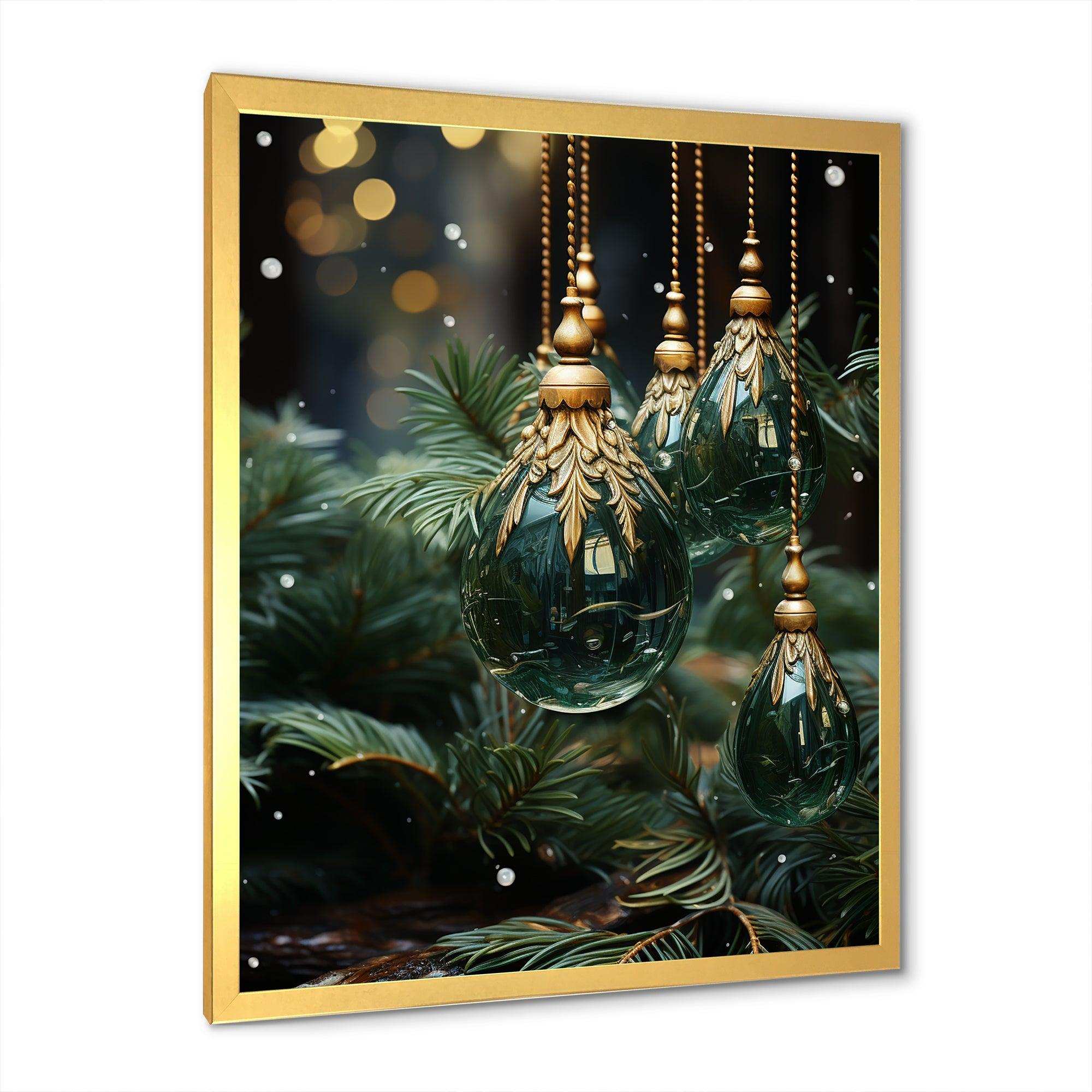 Green Christmas decoations pine tree III - Floral Canvas Wall Art
