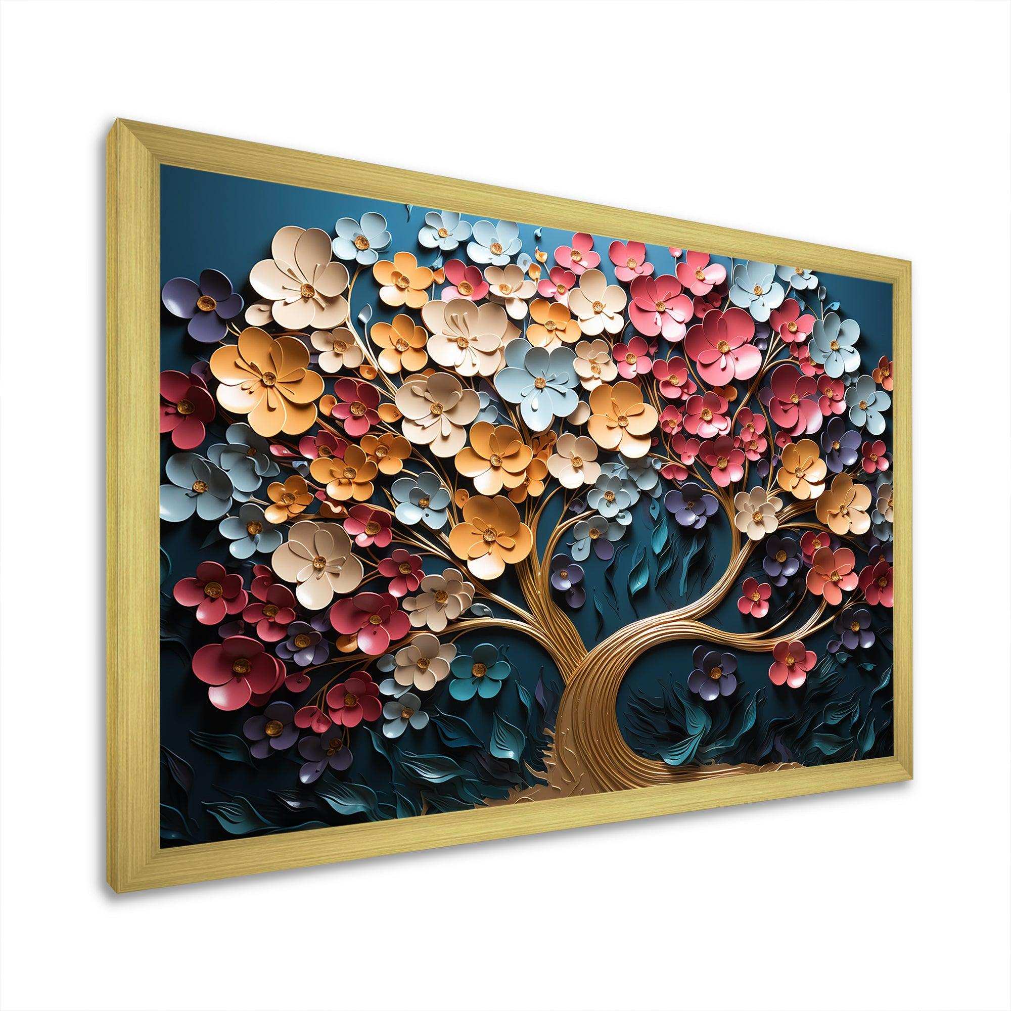 Multicolor golden tree on blue tones - Landscapes Canvas Wall Art