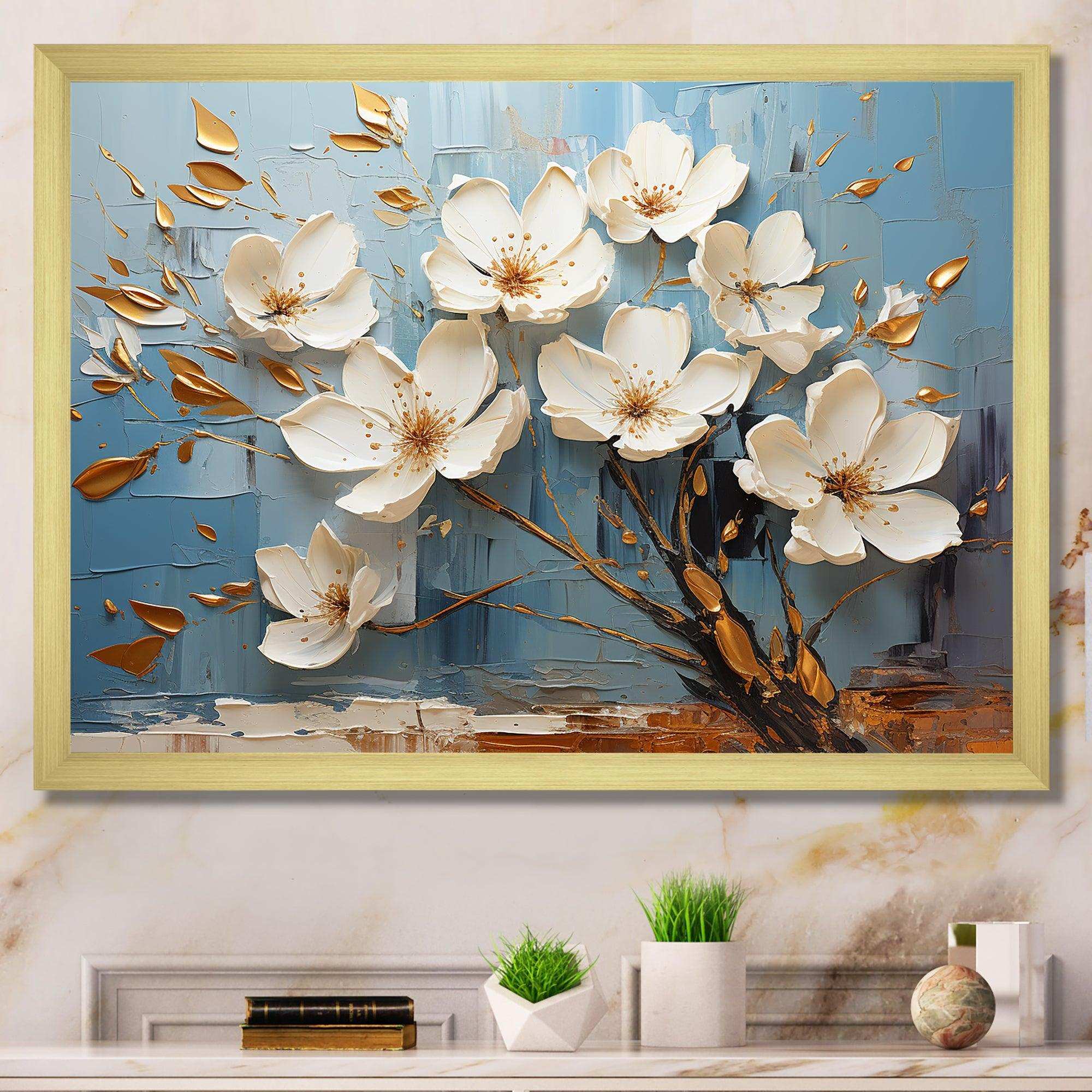 White and Blue Golden Orchid Tree Garden Of Branches VI - Floral Canvas Wall Art